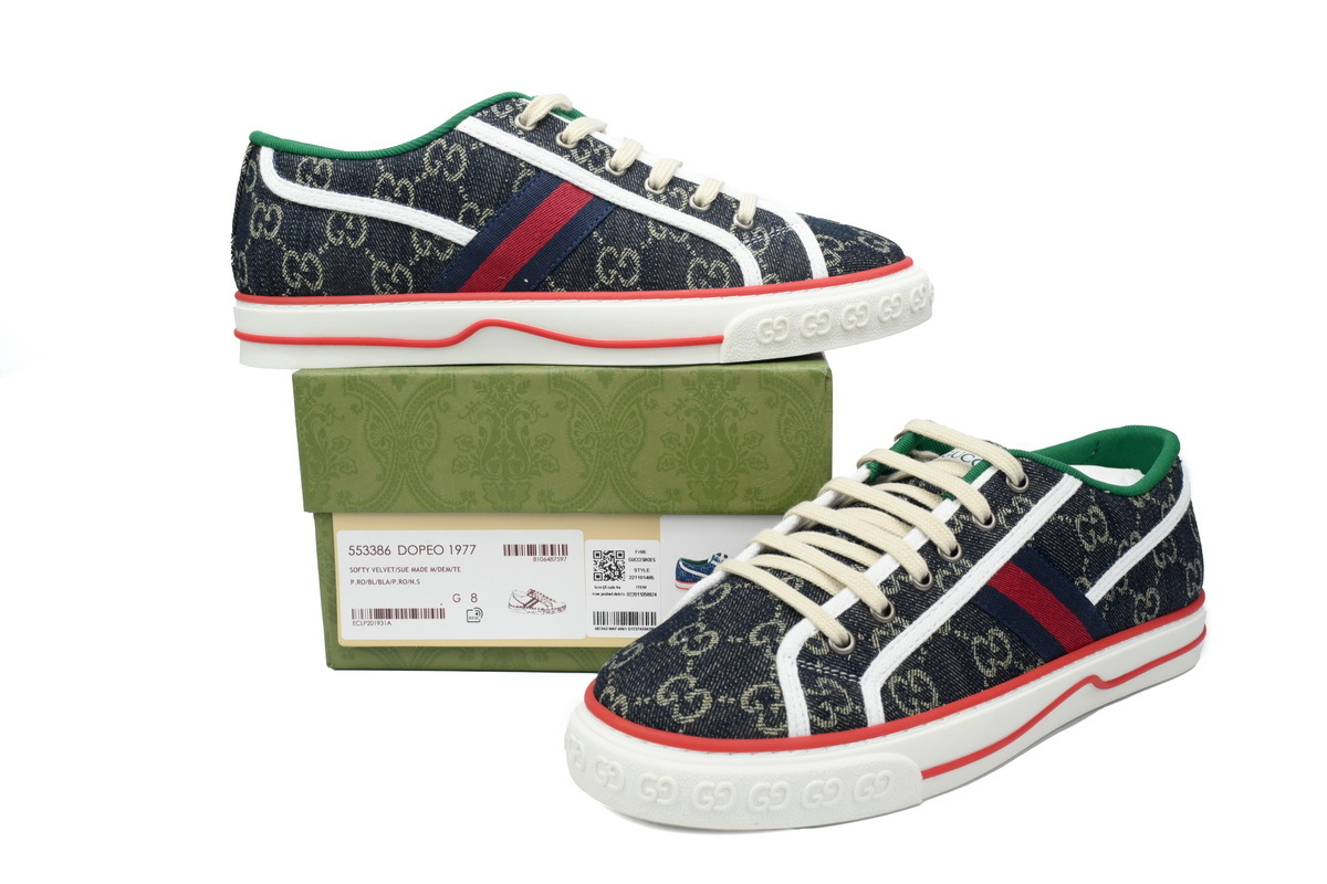 Navy blue and red bottom line Gucci 1977 Sneakers Gucci Tennis Denim Low top fashion sneakers