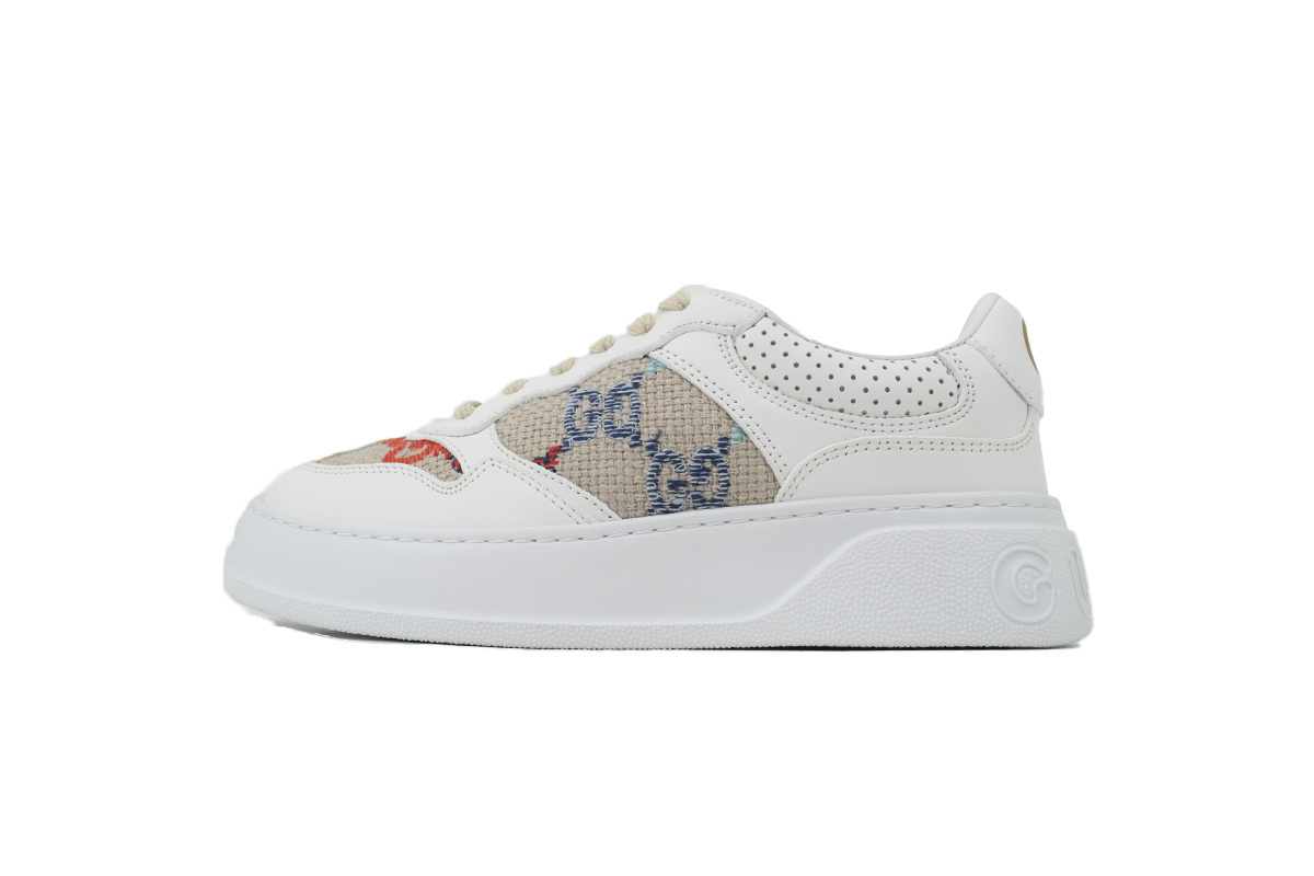white embroidery Gucci platform biscuit shoes Gucci GG Leather Sneakers