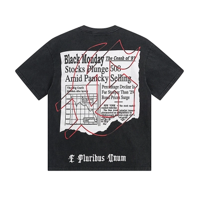 Godspeed Washed Black Skull Reading Newspaper Short Sleeve 1079# W 02