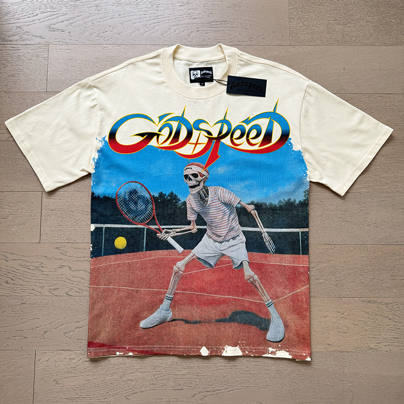 Godspeed Beige Graphic Print Short Sleeve T-Shirt 3170#