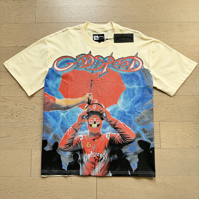 Godspeed Beige Cyber Robot Graphic Short Sleeve T-Shirt 3177#