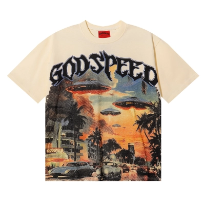 Godspeed City UFO Flying Saucer Print Short Sleeve T-Shirt Unisex 7039 02