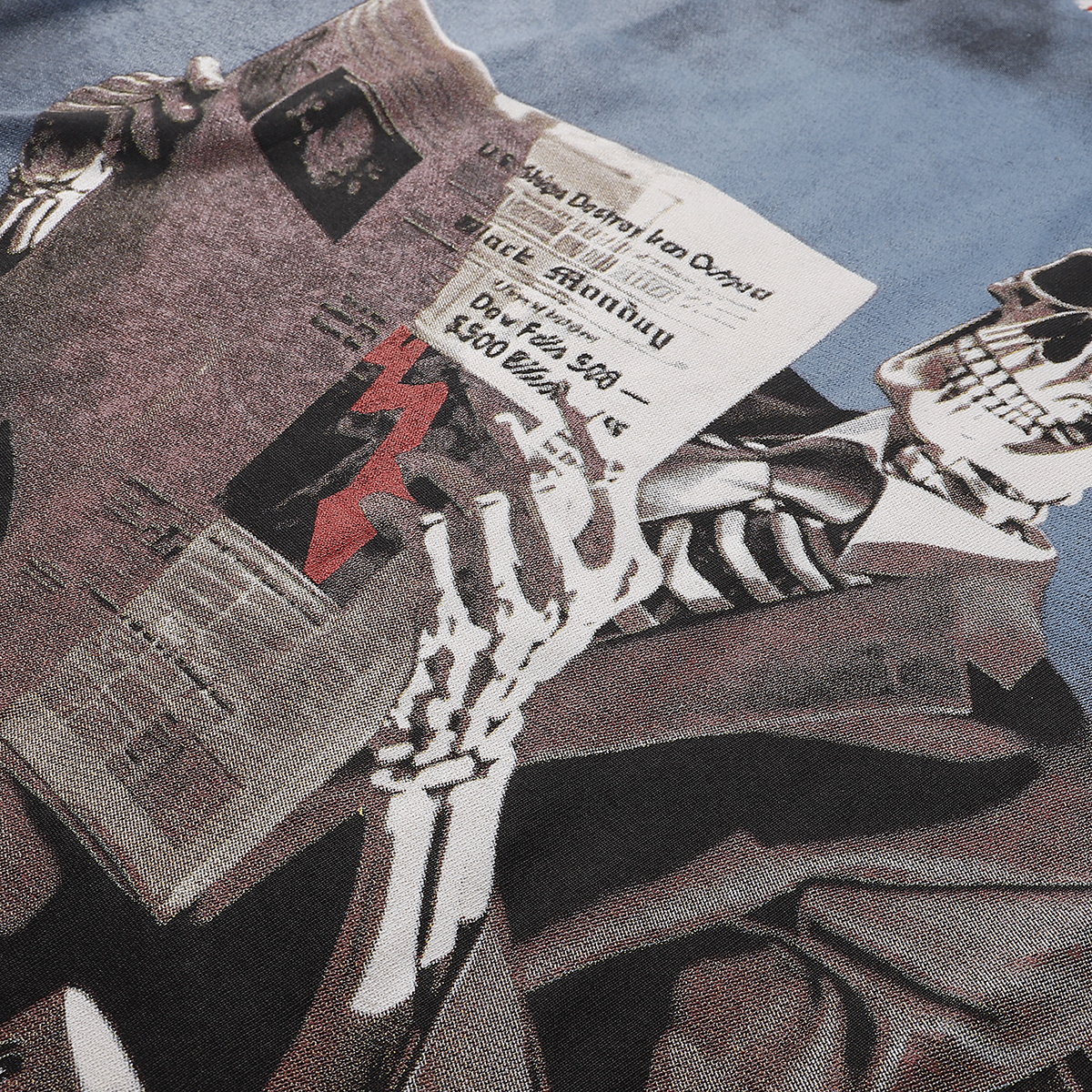 Godspeed Newspaper Reading Skull Print Sleeve T-Shirt Unisex 7037