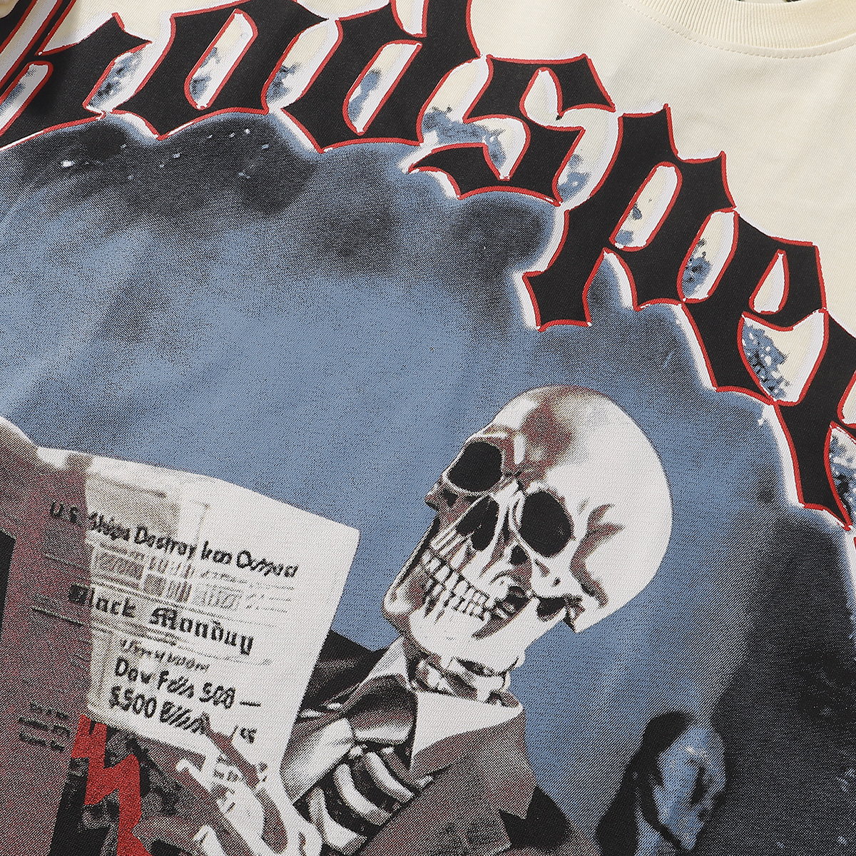 Godspeed Newspaper Reading Skull Print Sleeve T-Shirt Unisex 7037