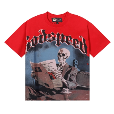 Godspeed Newspaper Reading Skull Print Sleeve T-Shirt Unisex 7037 02