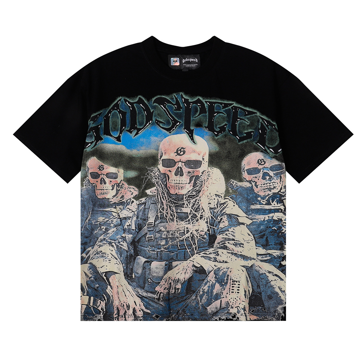 Godspeed Skull Marine Corps Print Short Sleeve T-Shirt Unisex 7052