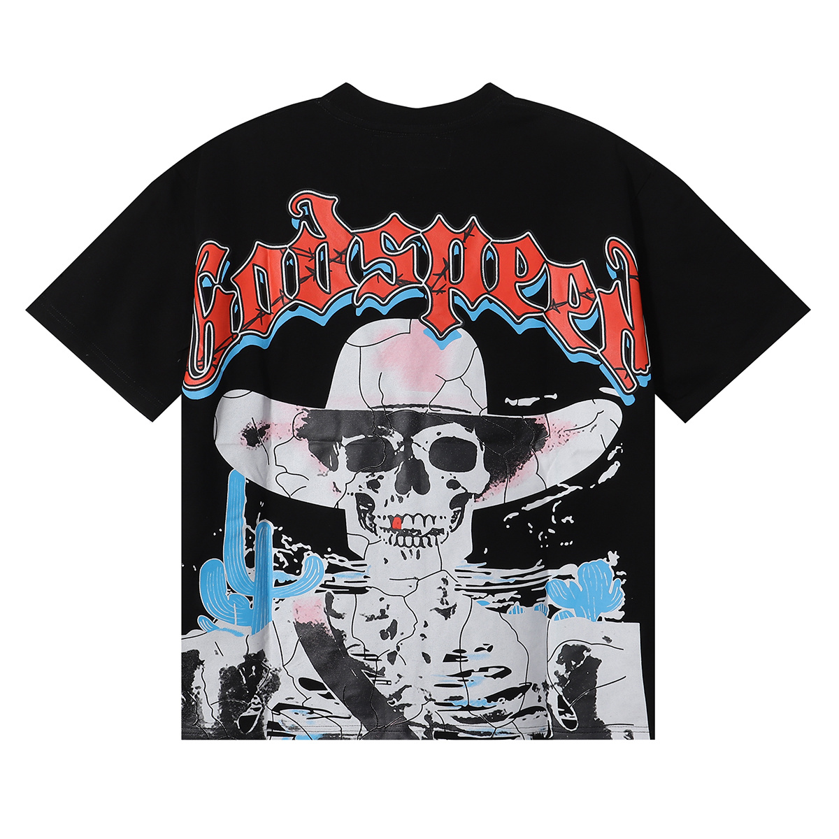 Godspeed Wild West Skull Cowboy Cactus Print Short Sleeve T-Shirt Unisex 7023