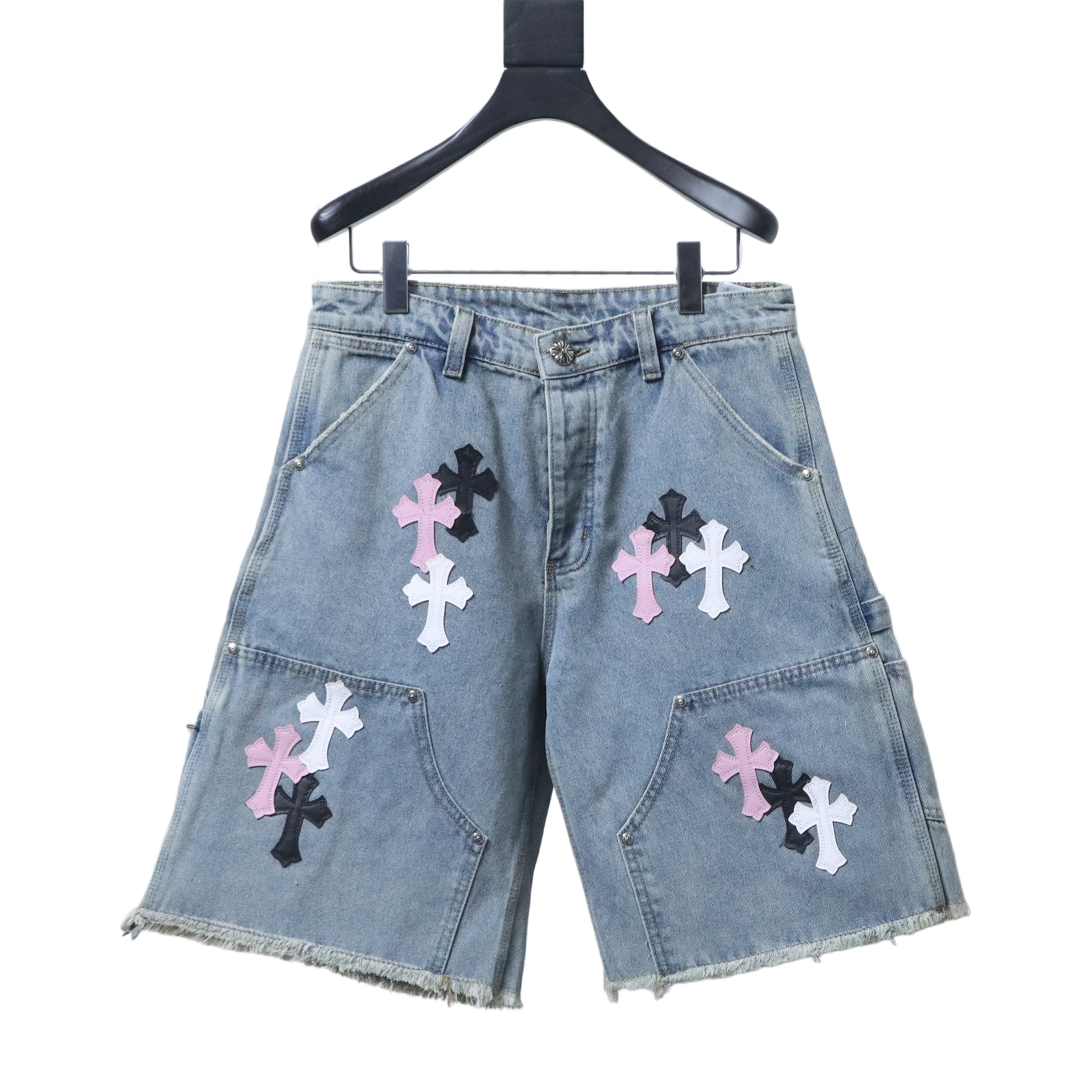 Chrome Hearts Cross Leather Patch Cargo Denim Shorts 3