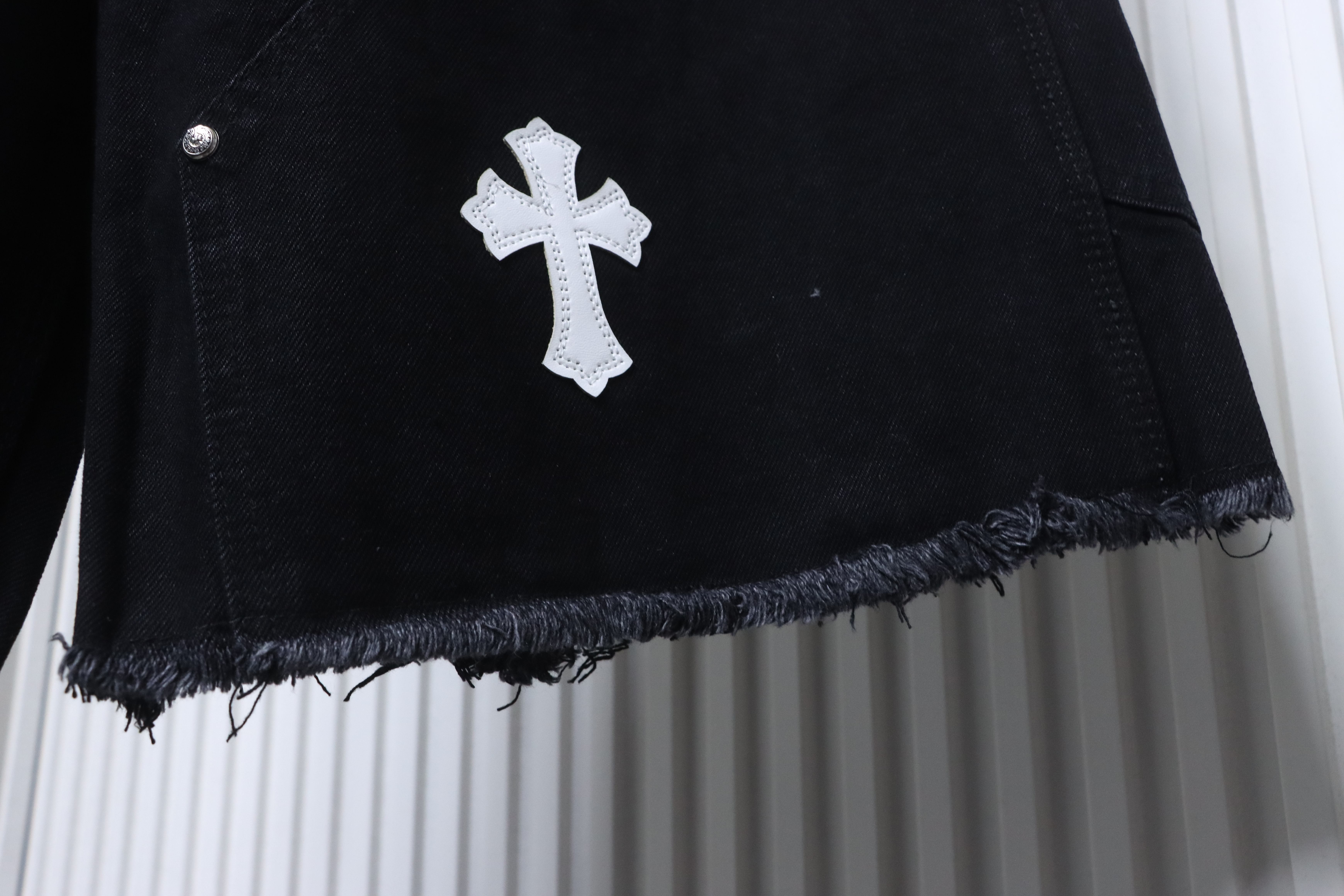 Chrome Hearts Cross Leather Patch Cargo Black Denim Shorts 