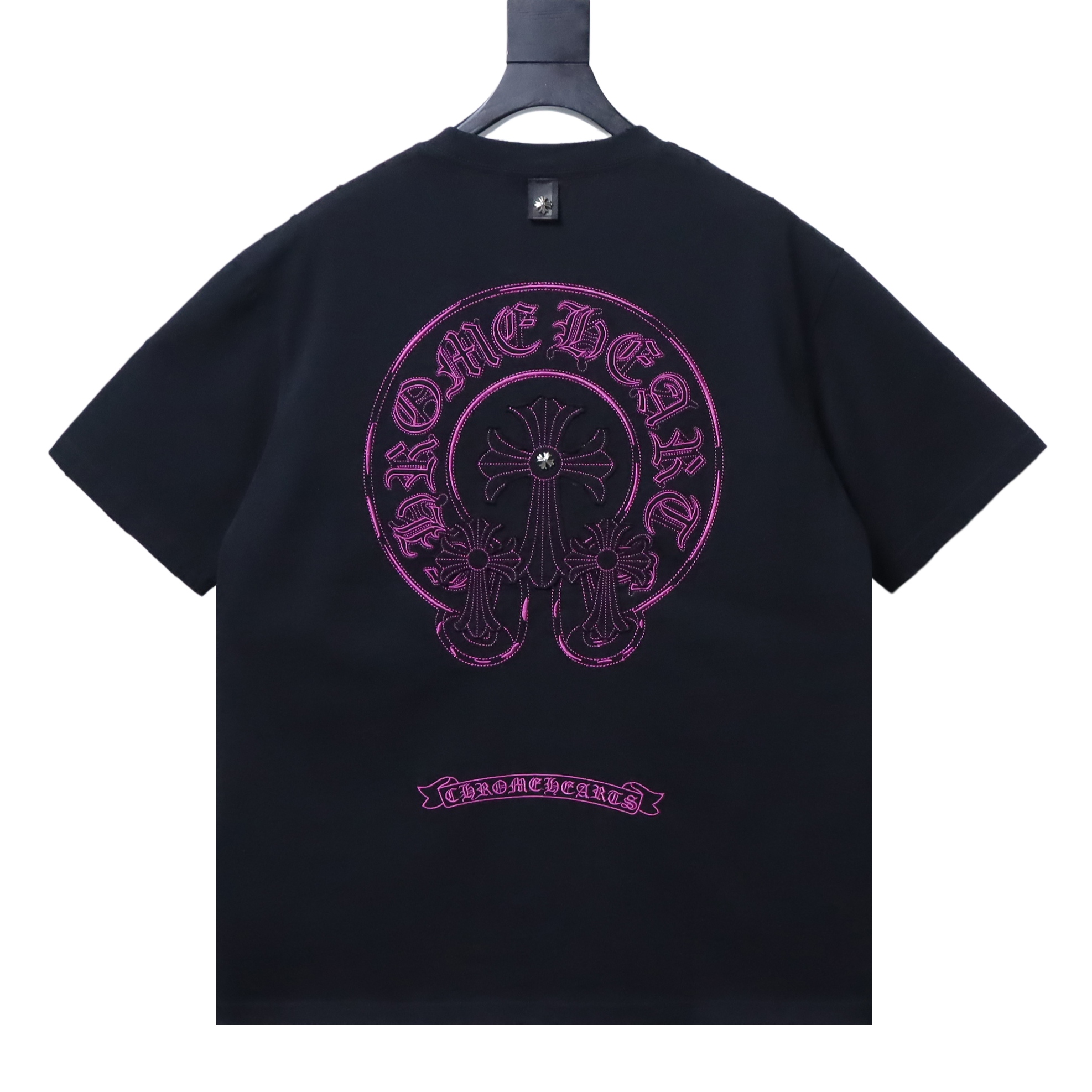 Chrome Hearts Black Horseshoe Cross Burnout Patch Distressed Print T-Shirt 