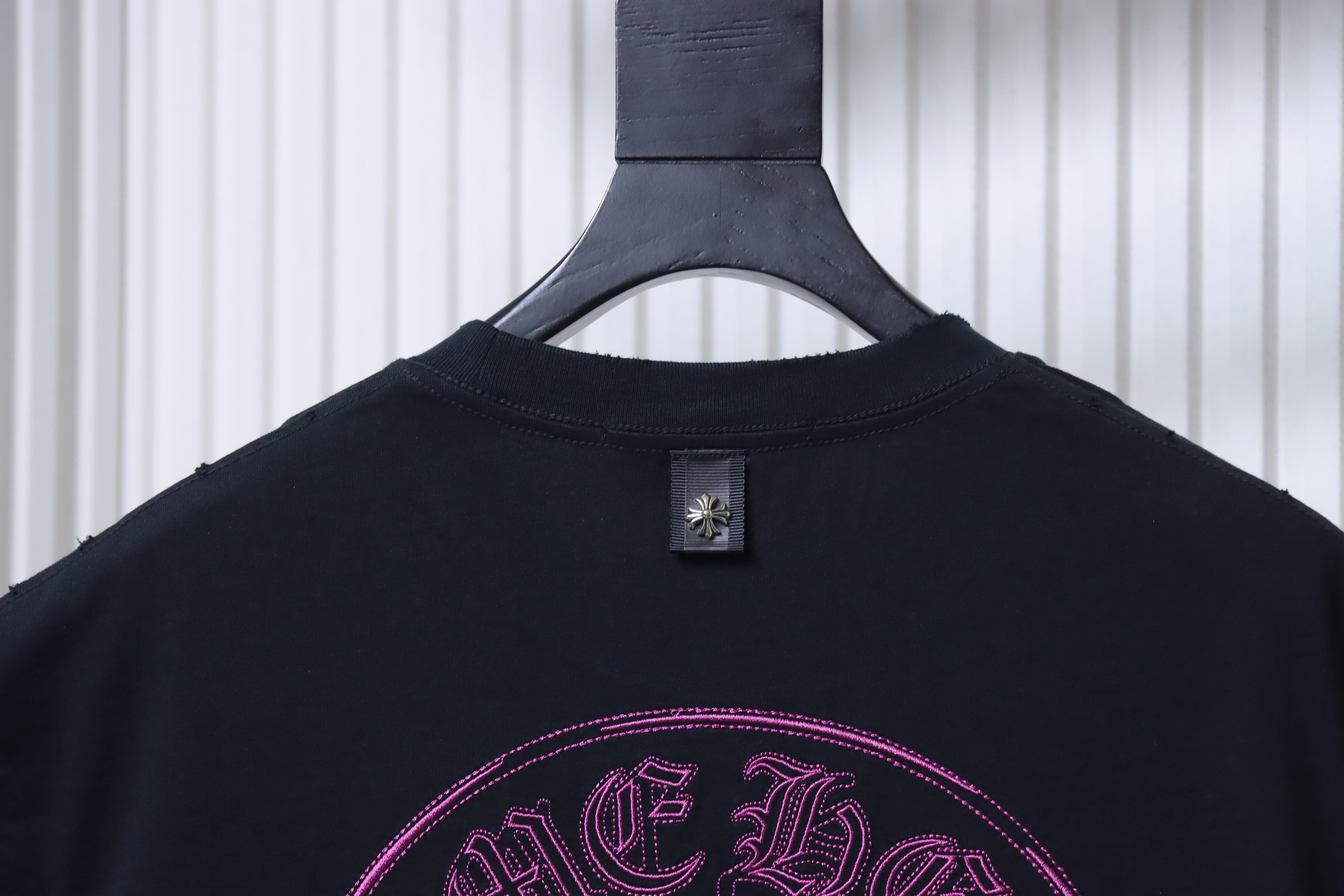 Chrome Hearts Black Horseshoe Cross Burnout Patch Distressed Print T-Shirt 
