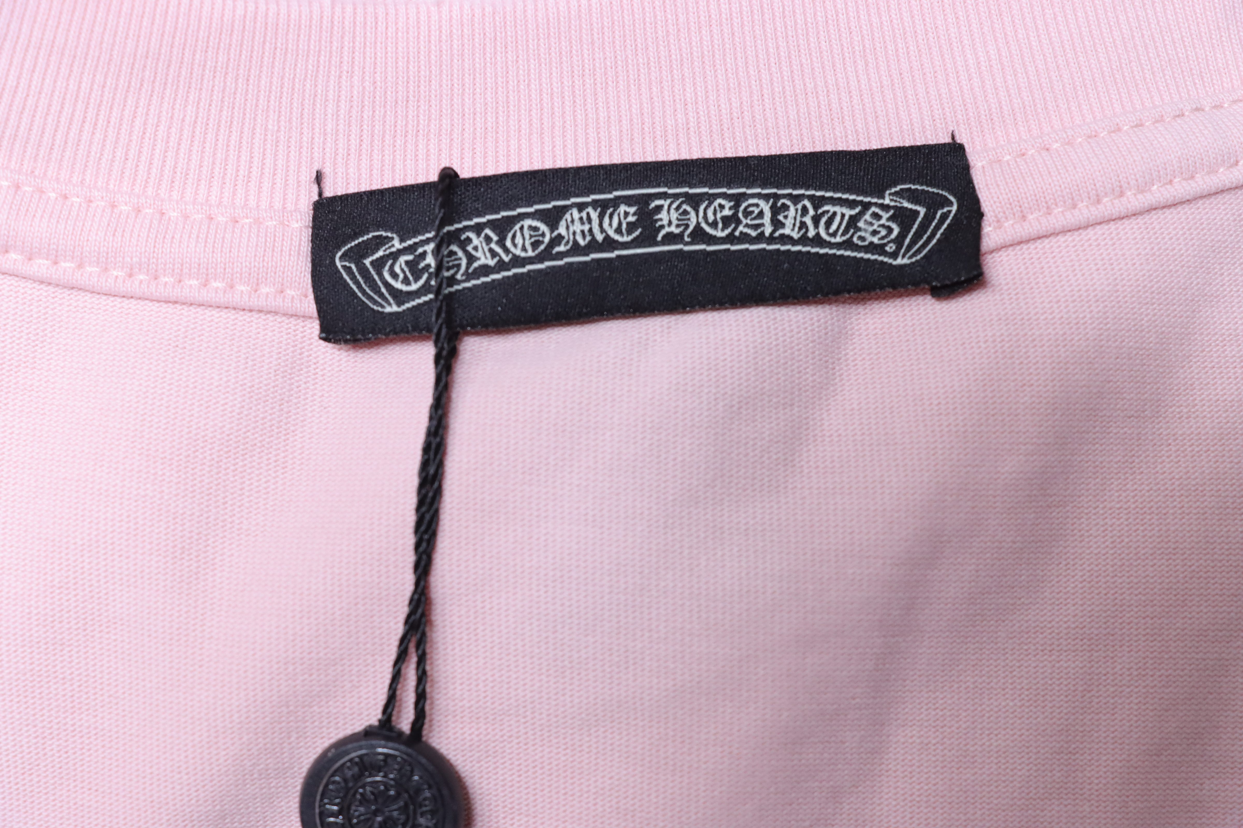 Chrome Hearts Pink Horseshoe Cross Burnout Patch Distressed Print T-Shirt