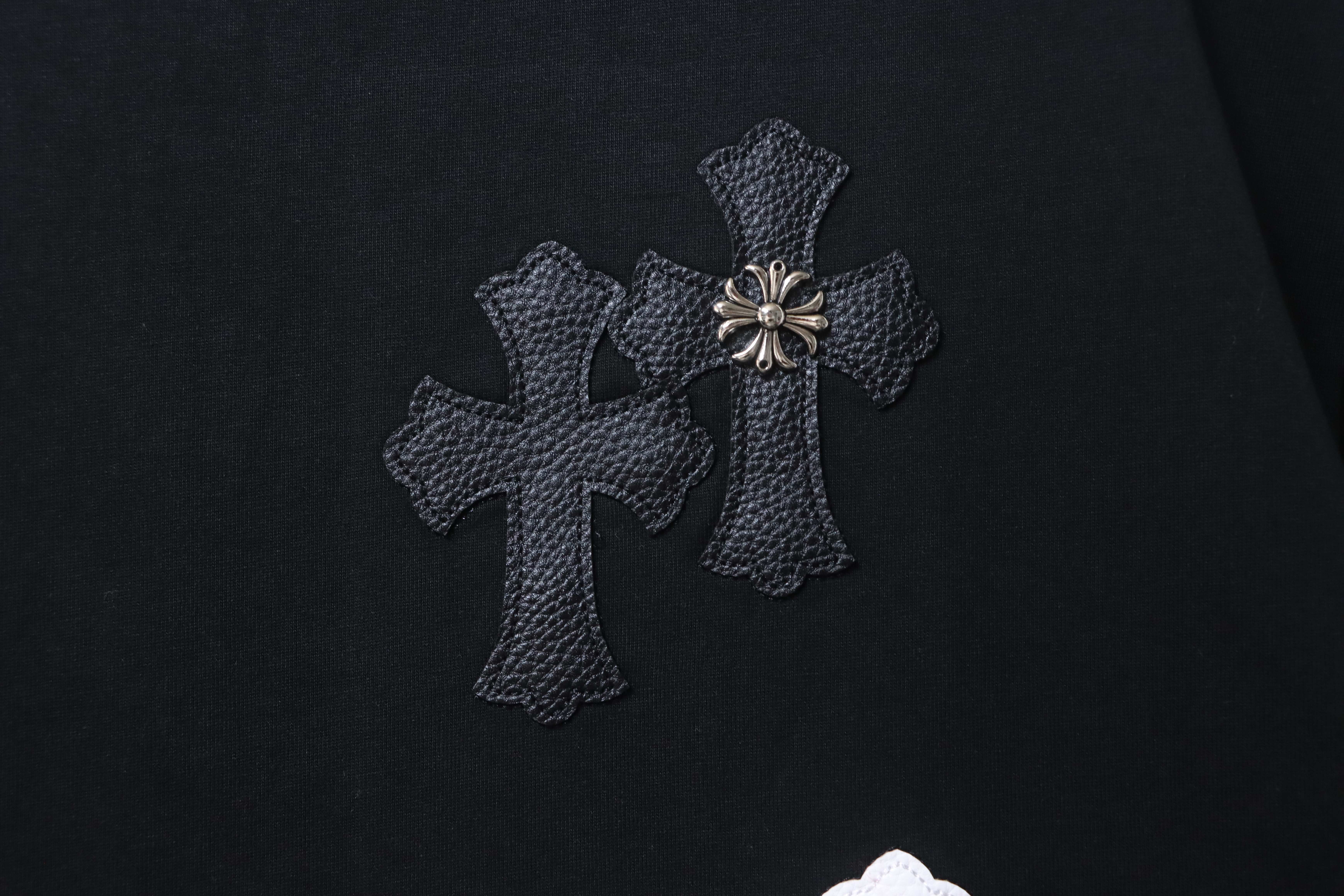Chrome Hearts Black Leather Patch Cross Hardware T-Shirt