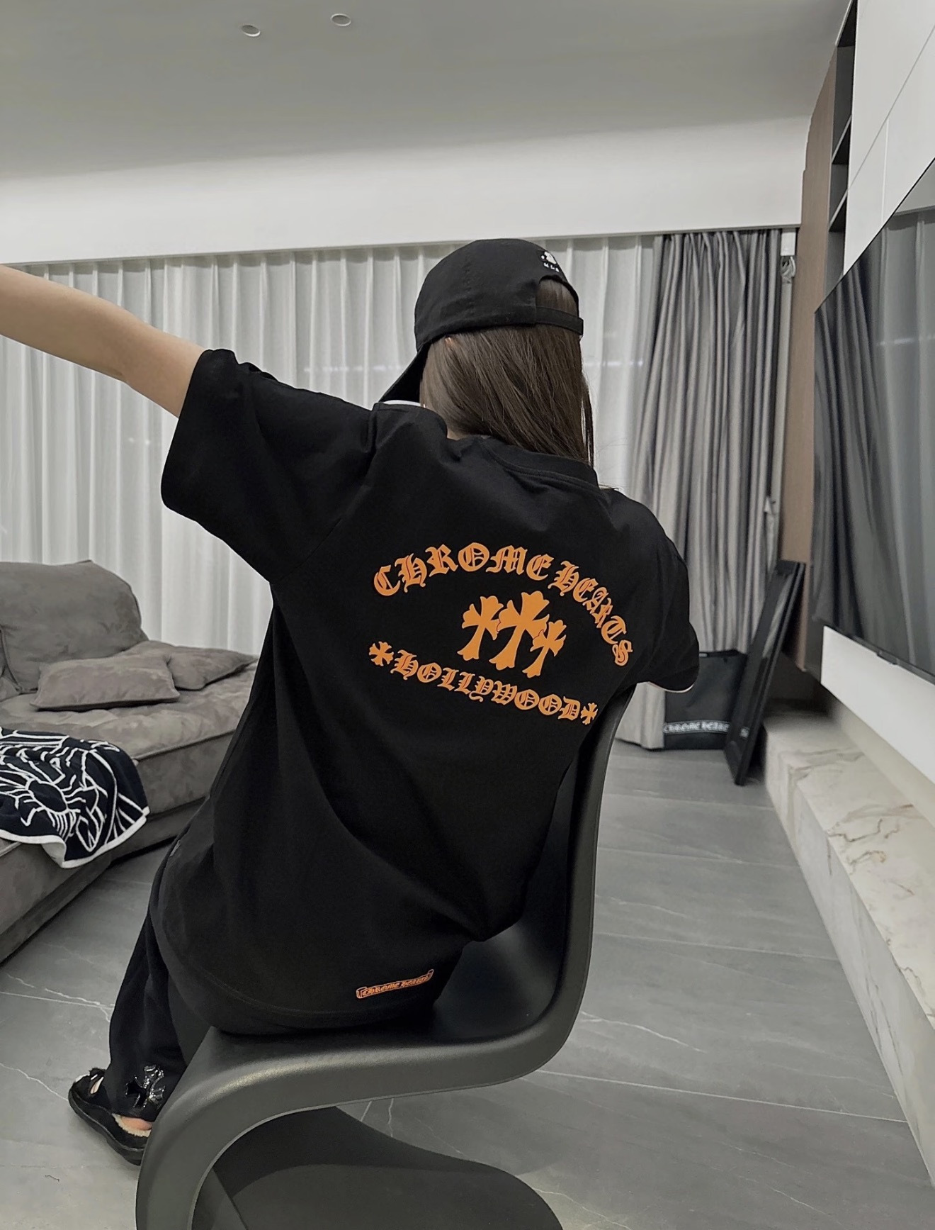 Chrome Hearts Orange Cross Print Black T-Shirt