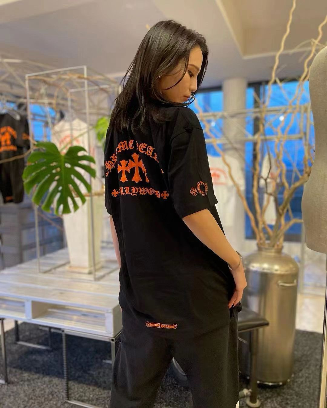 Chrome Hearts Orange Cross Print Black T-Shirt