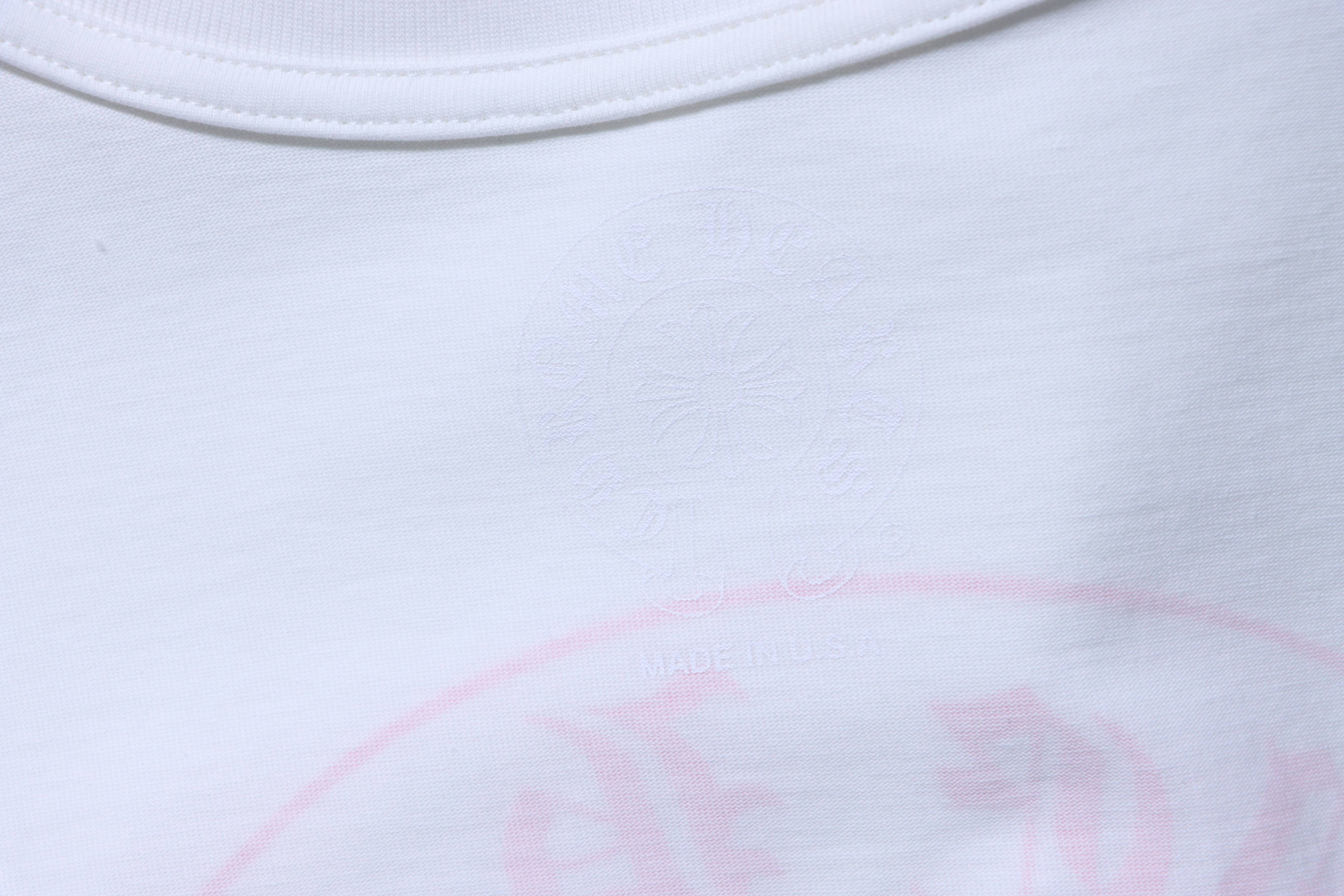 Chrome Hearts Pink Horseshoe Cross Print White T-Shirt