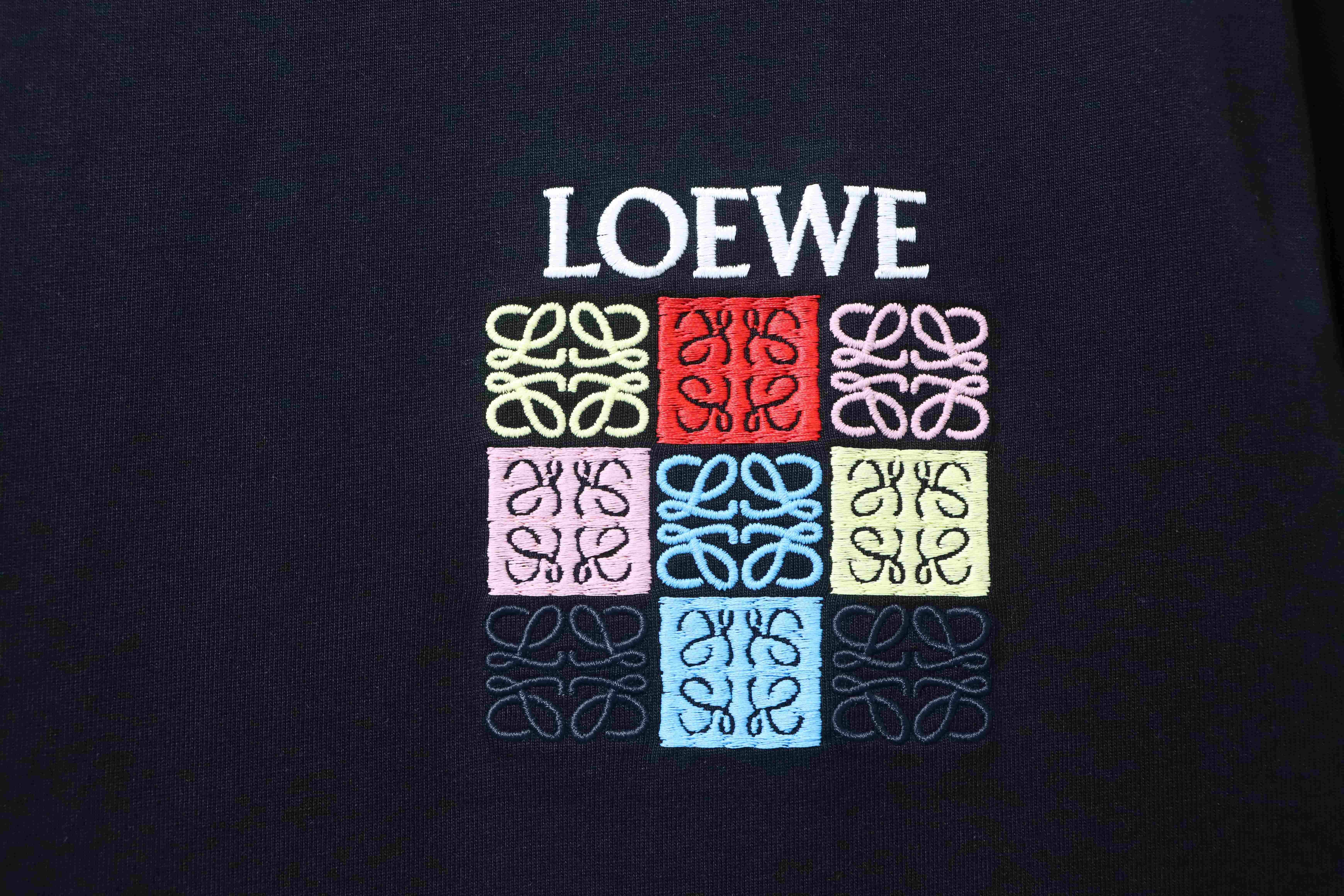 LOEWE 2026SS Grid Embroidery Logo Unisex Short Sleeve T-Shirt #1