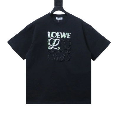 Loewe 24SS Graffiti Embroidery Black Tee White Green Gradient 01