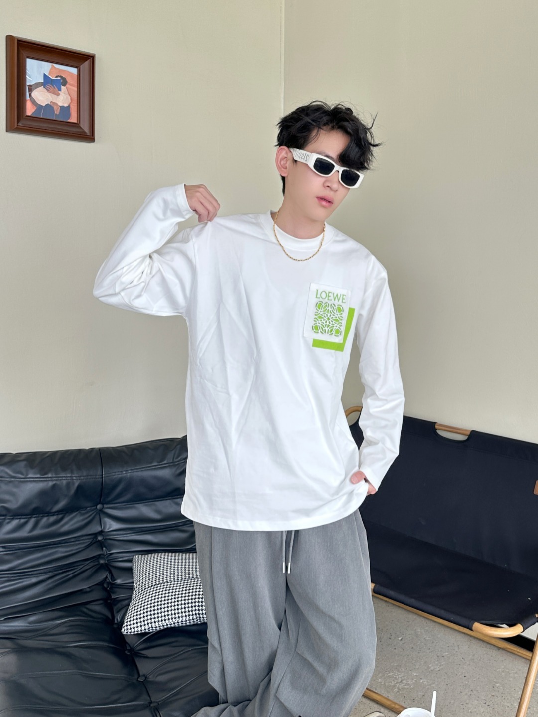 Loewe 25FW Cutout Logo Overlap Pocket Long Sleeve T-Shirt #1