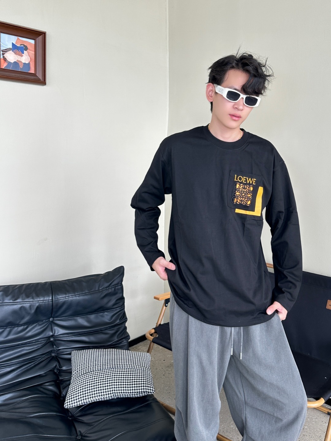 Loewe 25FW Cutout Logo Overlap Pocket Long Sleeve T-Shirt #2