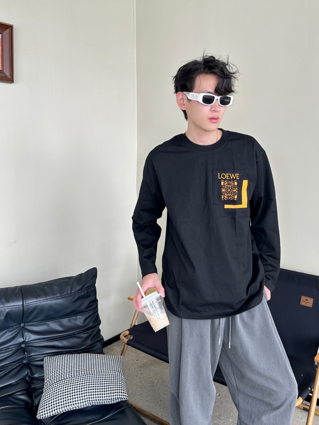 Loewe 25FW Cutout Logo Overlap Pocket Long Sleeve T-Shirt #2
