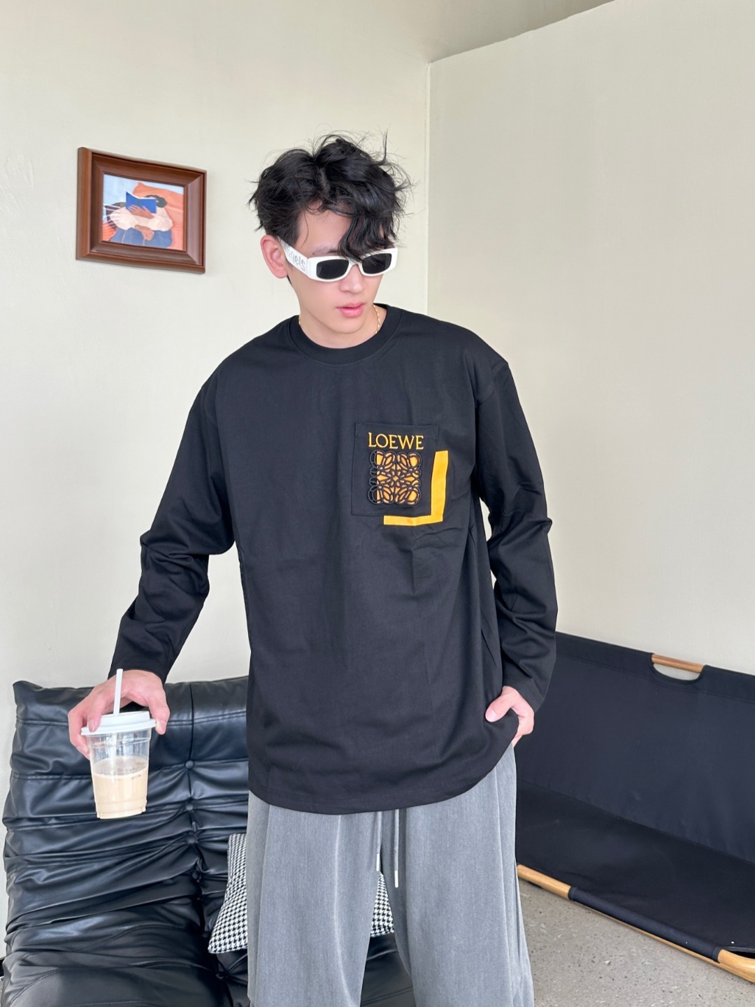 Loewe 25FW Cutout Logo Overlap Pocket Long Sleeve T-Shirt #2