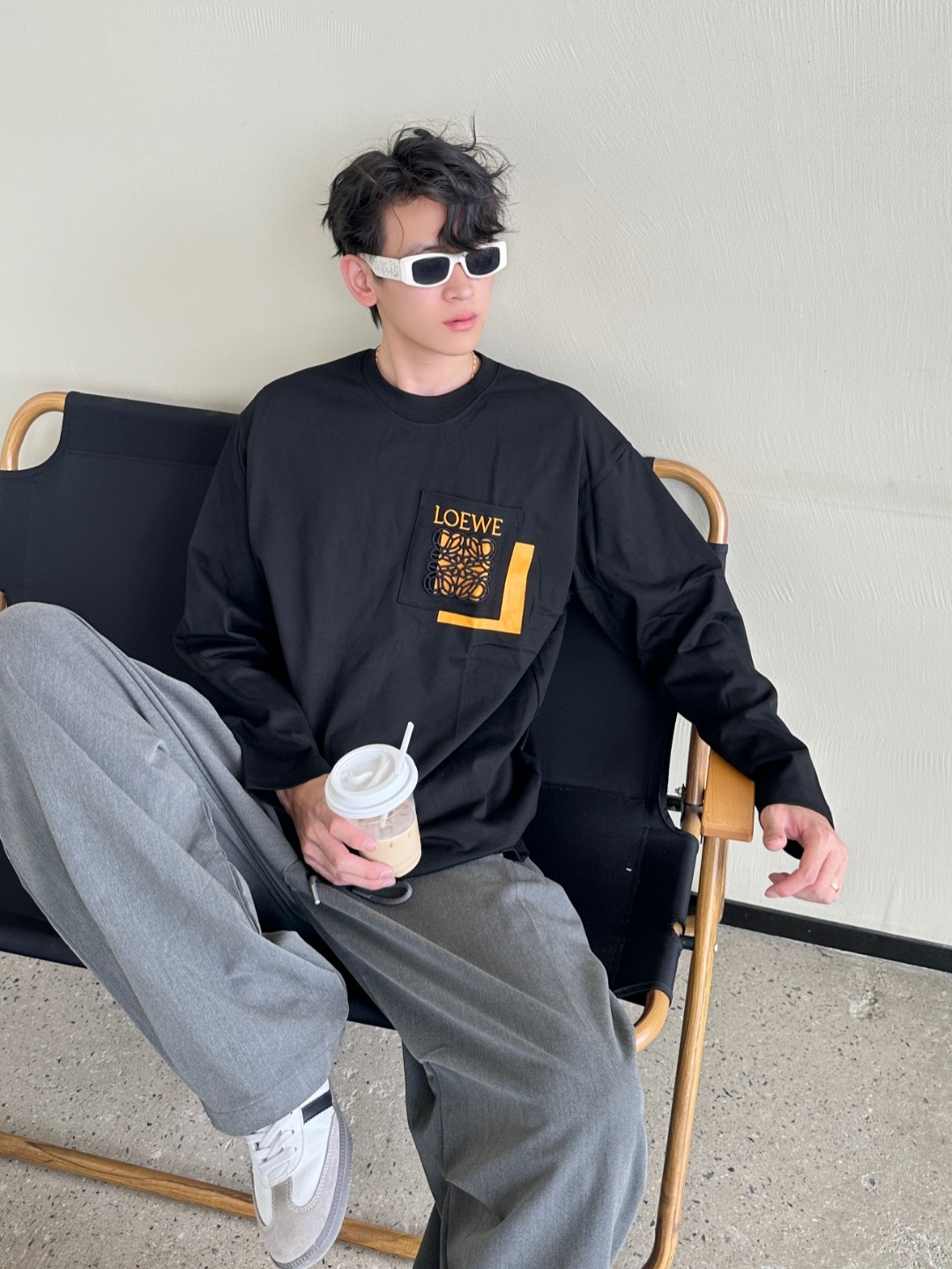 Loewe 25FW Cutout Logo Overlap Pocket Long Sleeve T-Shirt #2