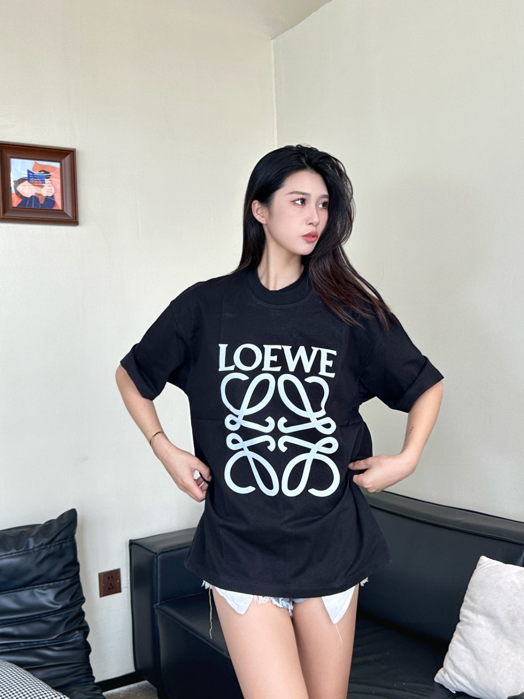 Loewe 25SS Clover Print Black Tee White Print