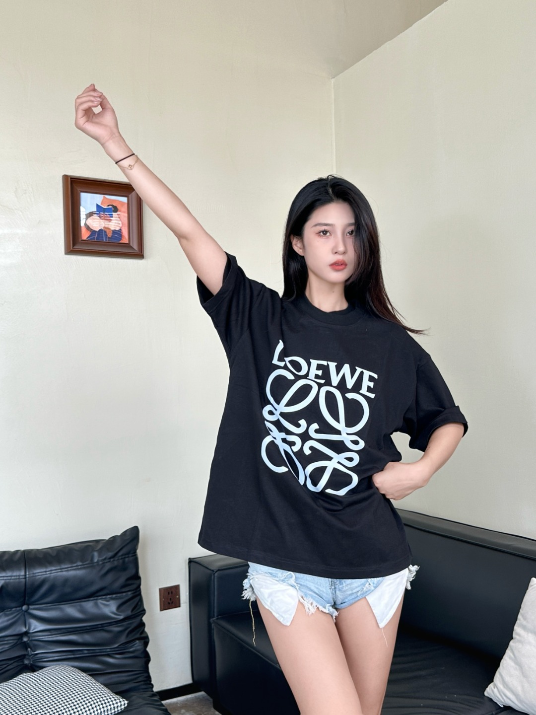 Loewe 25SS Clover Print Black Tee White Print