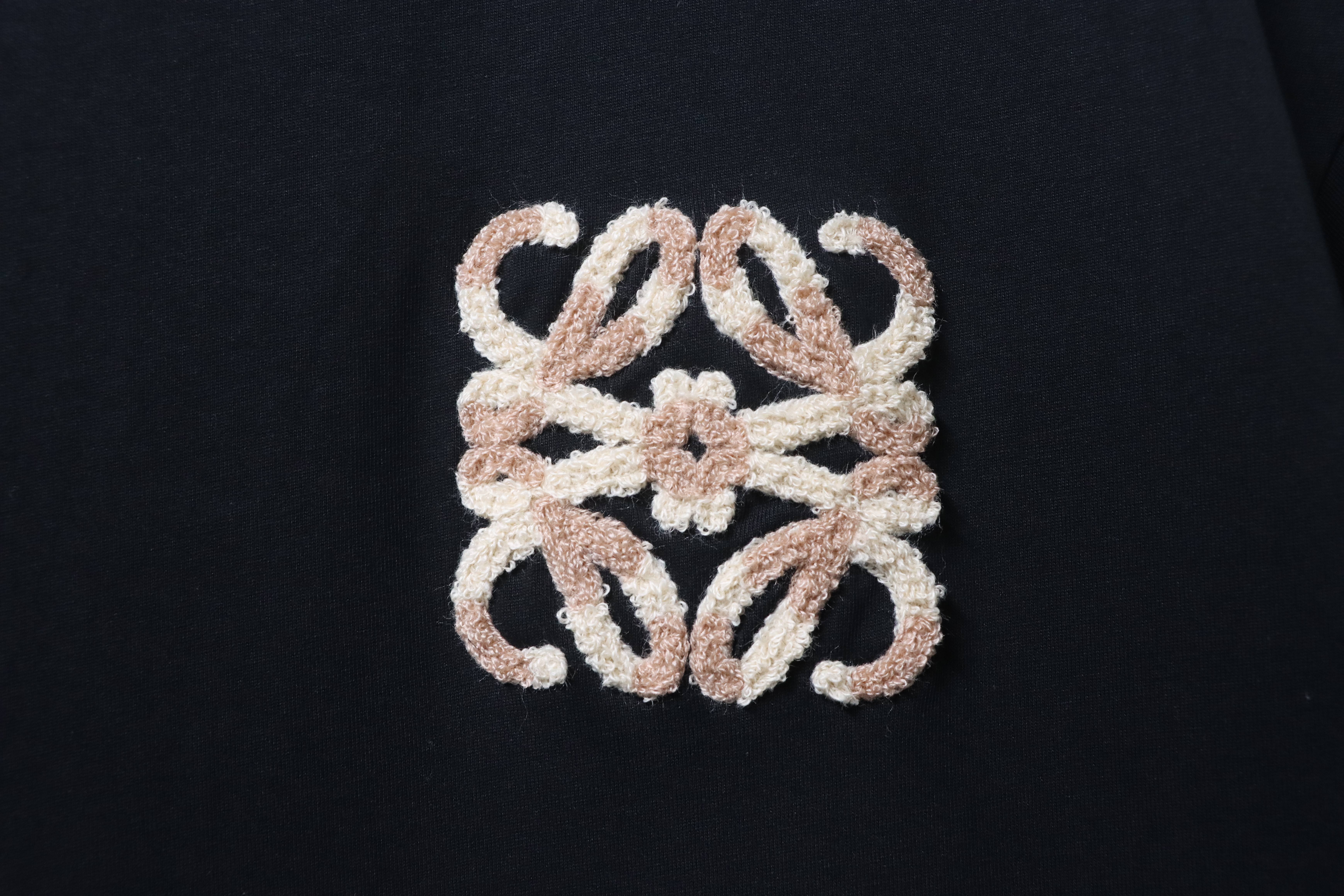 LOEWE 25SS Towel Embroidery Black Tee Chest Logo