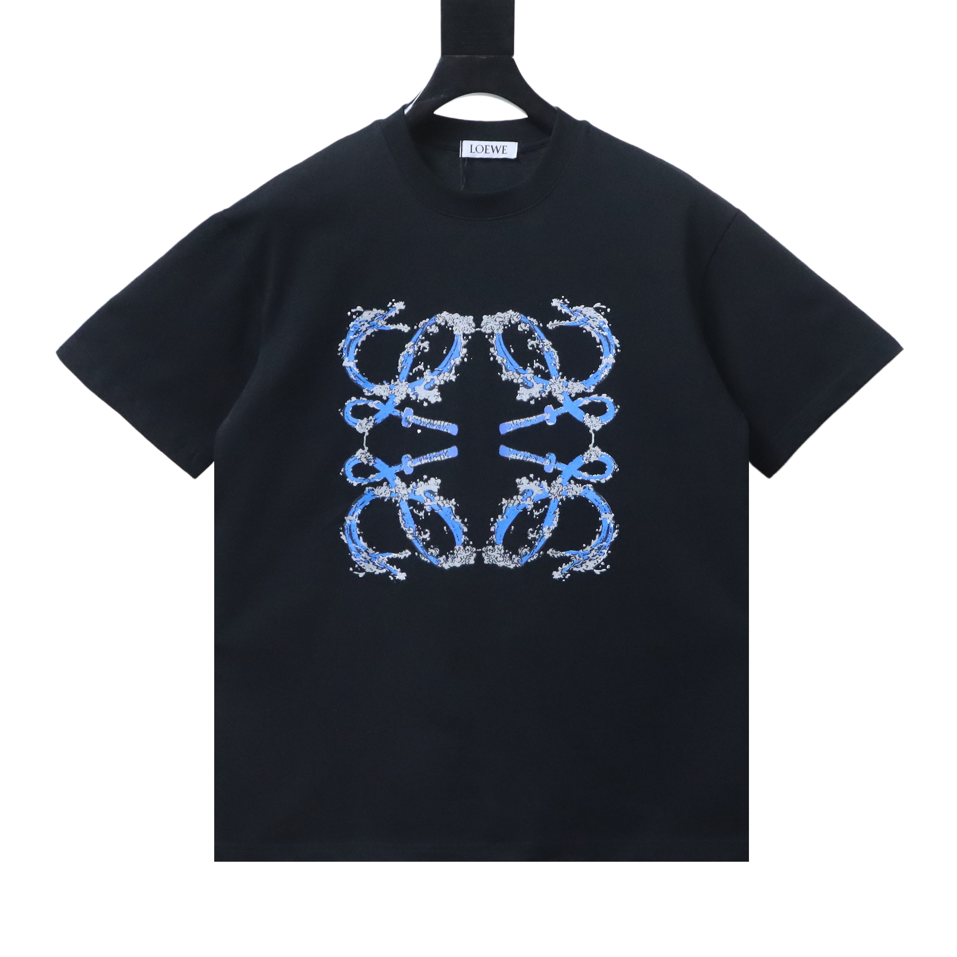 Loewe 25SS Wave Dragon Print Black Tee Blue Logo Elements