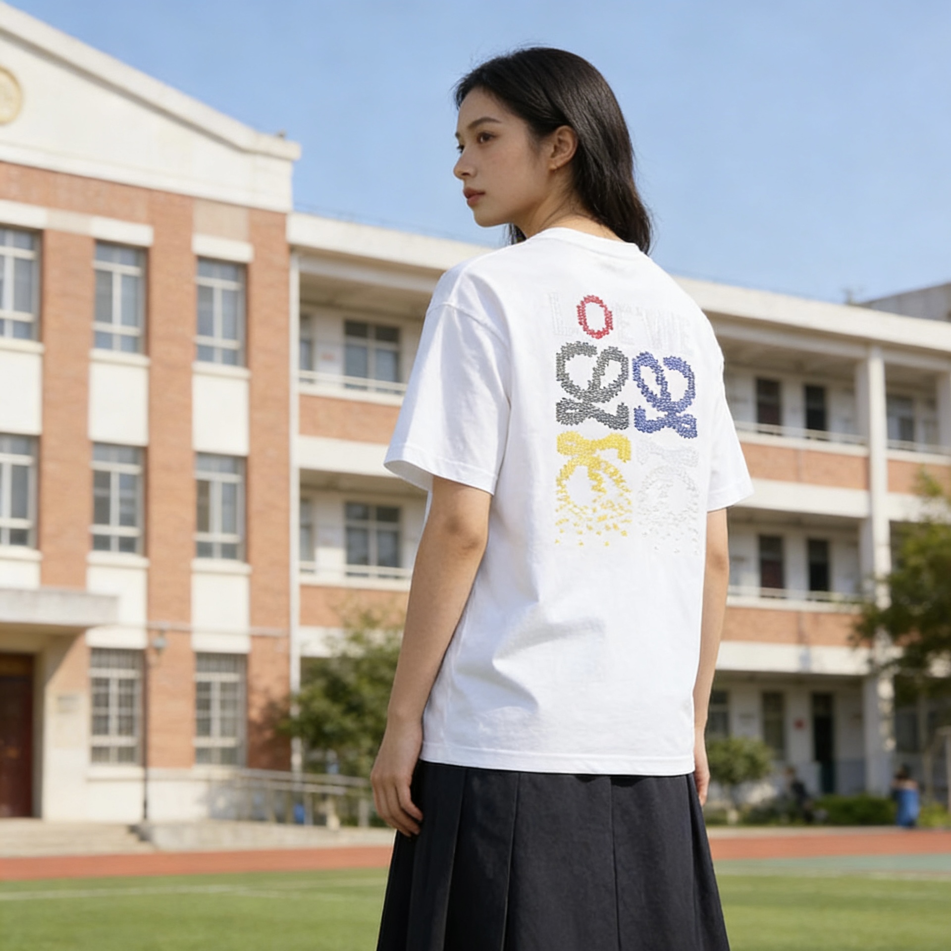 Loewe 26SS Color Logo Embroidery White Tee Color Logo