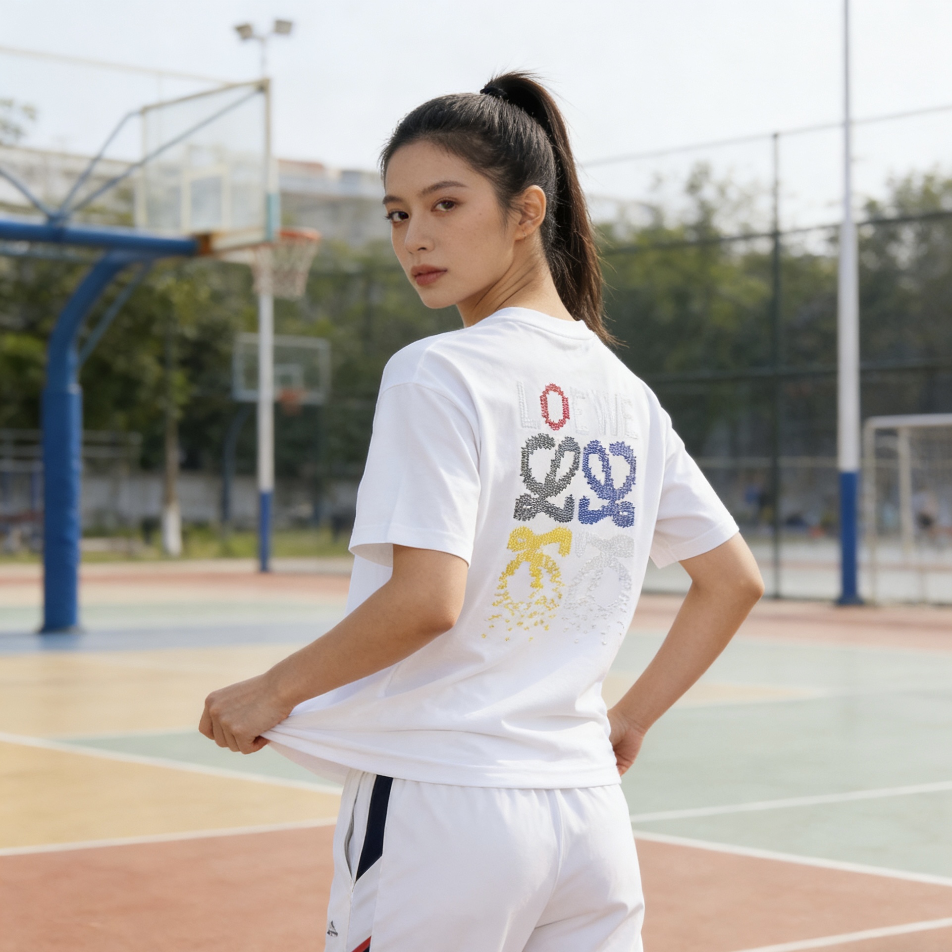 Loewe 26SS Color Logo Embroidery White Tee Color Logo
