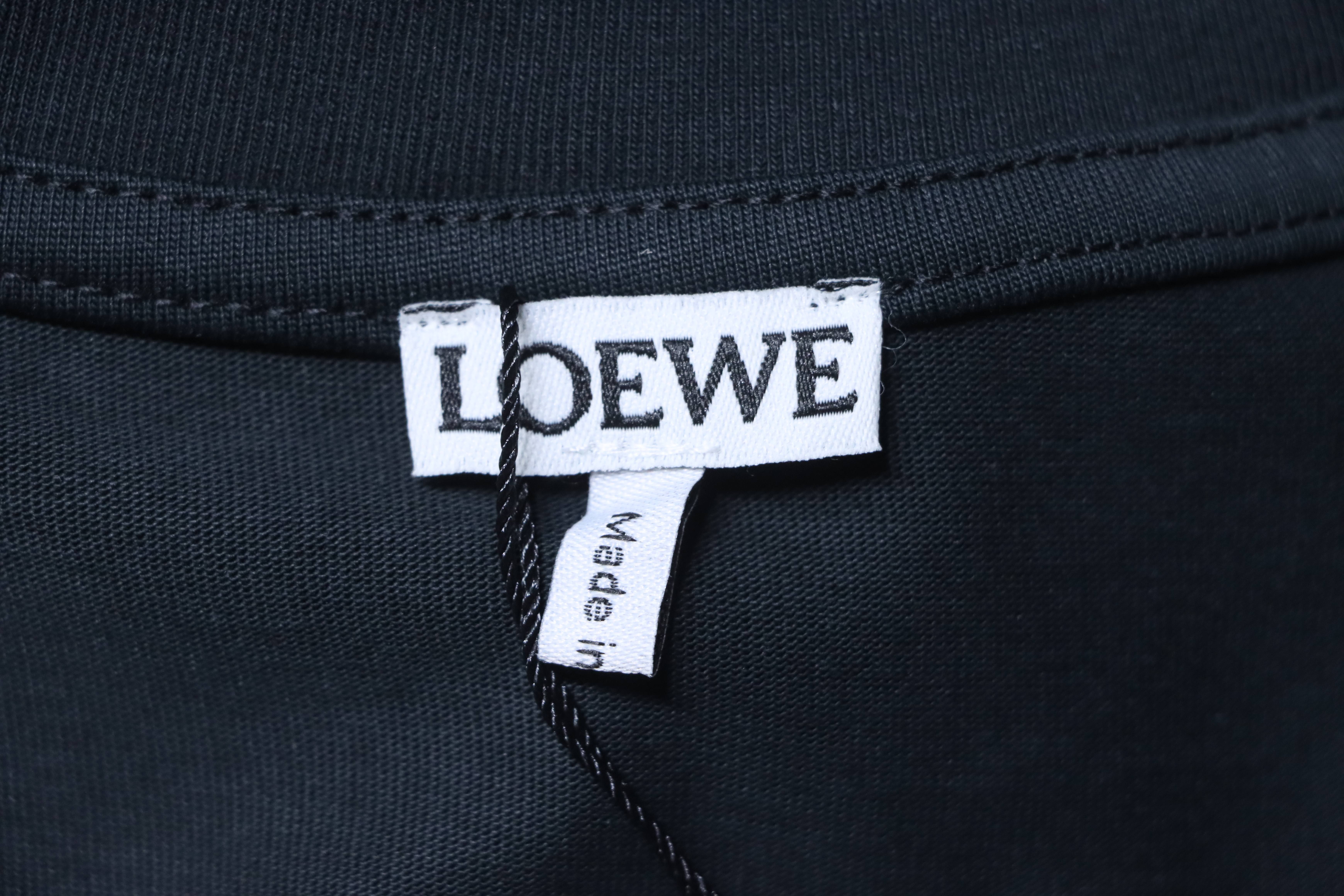 Loewe 26SS Color Logo Embroidery Black Tee Front Back Logo