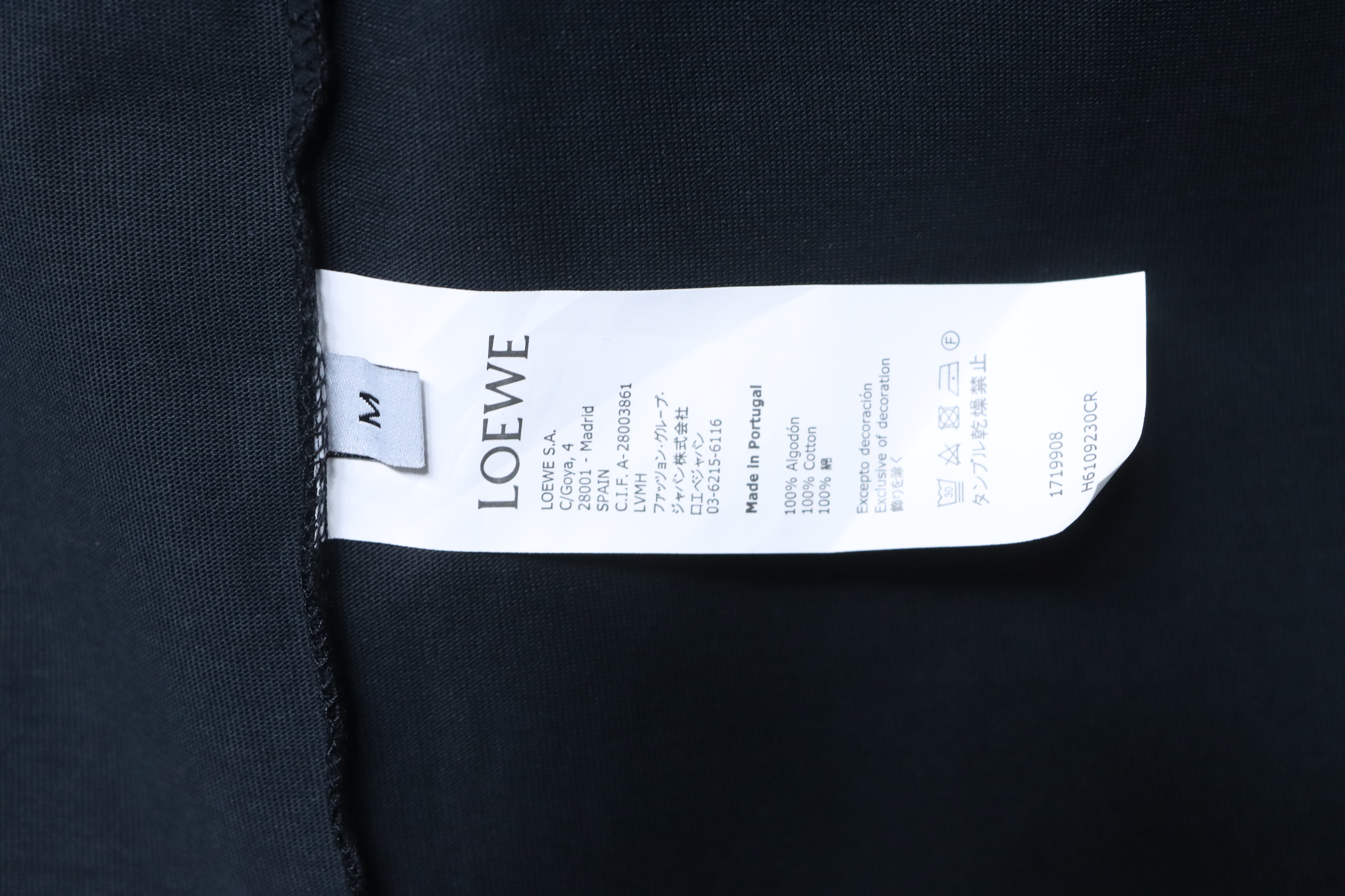 Loewe 26SS Color Logo Embroidery Black Tee Front Back Logo