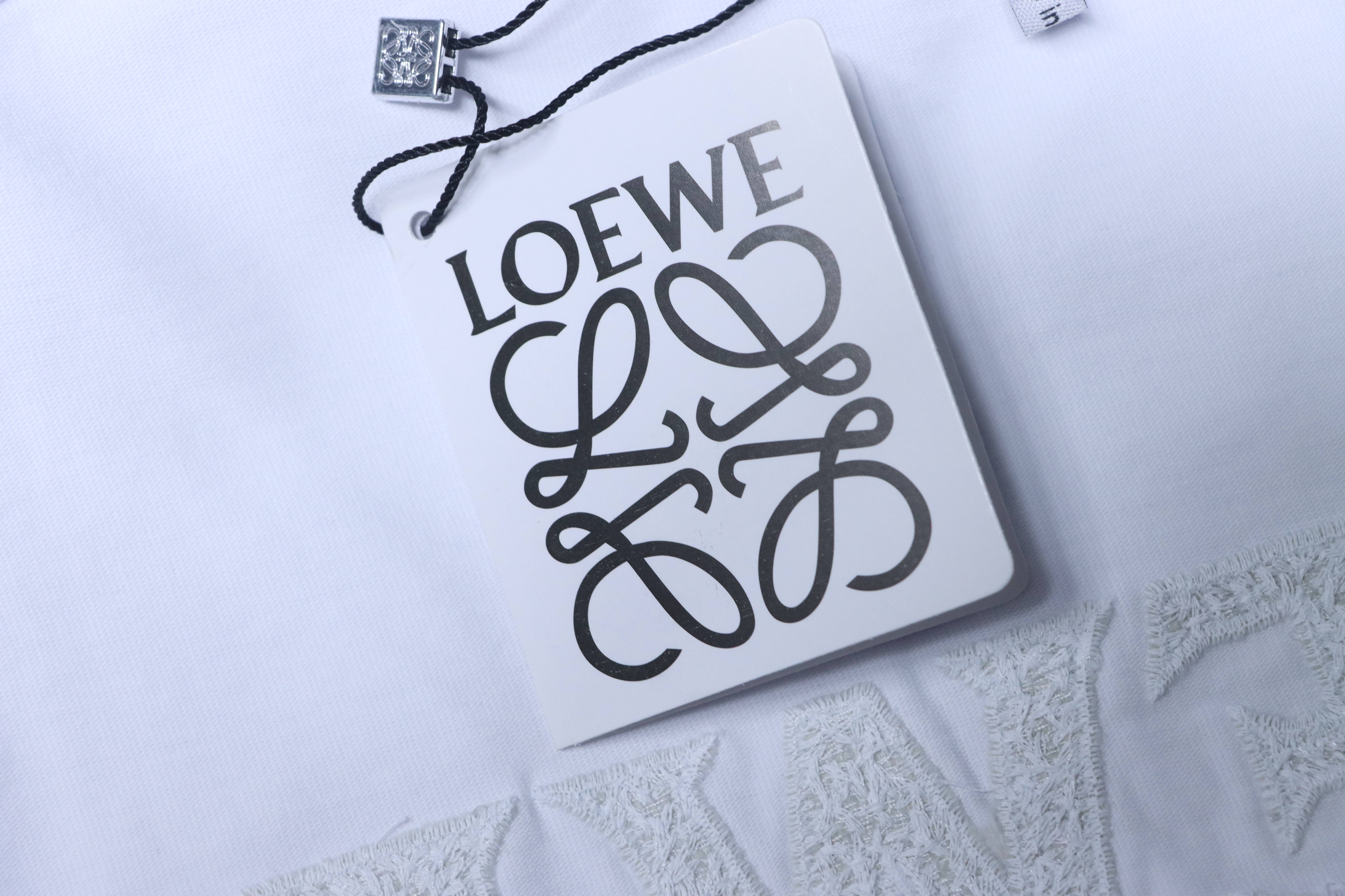 Loewe 26SS White T-Shirt Front Back White Embroidery Woven Pattern