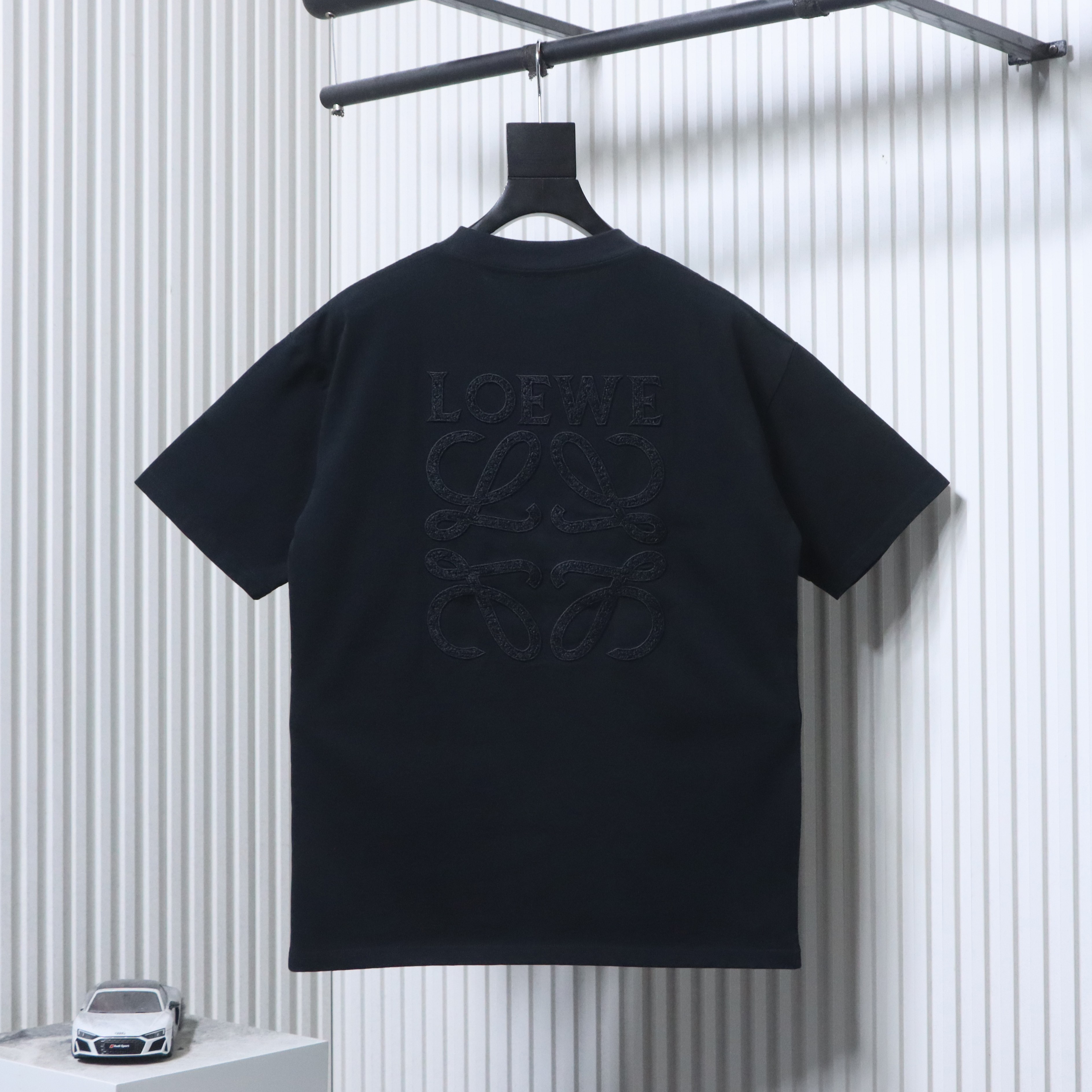 Loewe 26SS Dark Pattern Woven Embroidery Black Tee Black Stitch