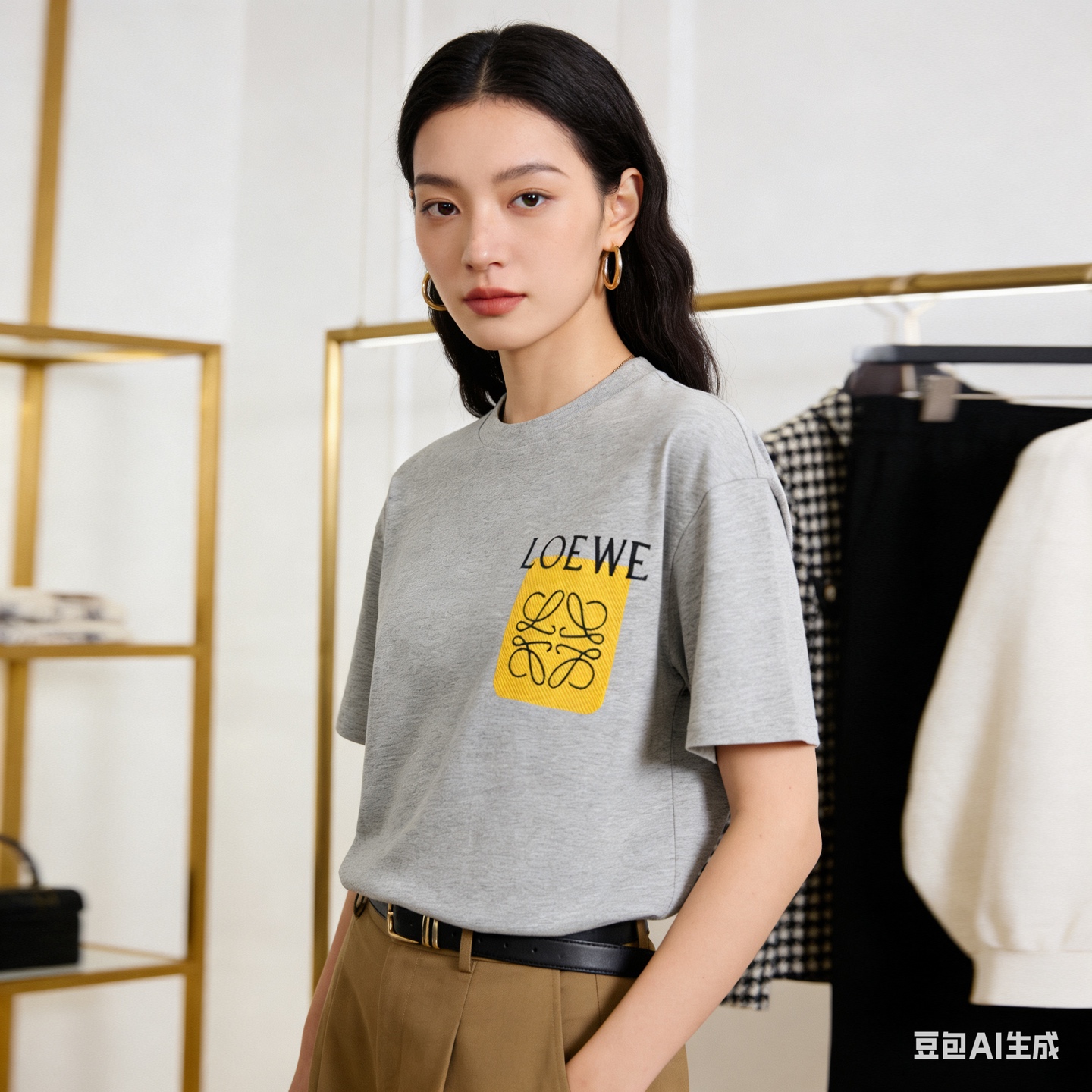 Loewe 26SS Fake Pocket Logo Tee Grey Yellow Logo