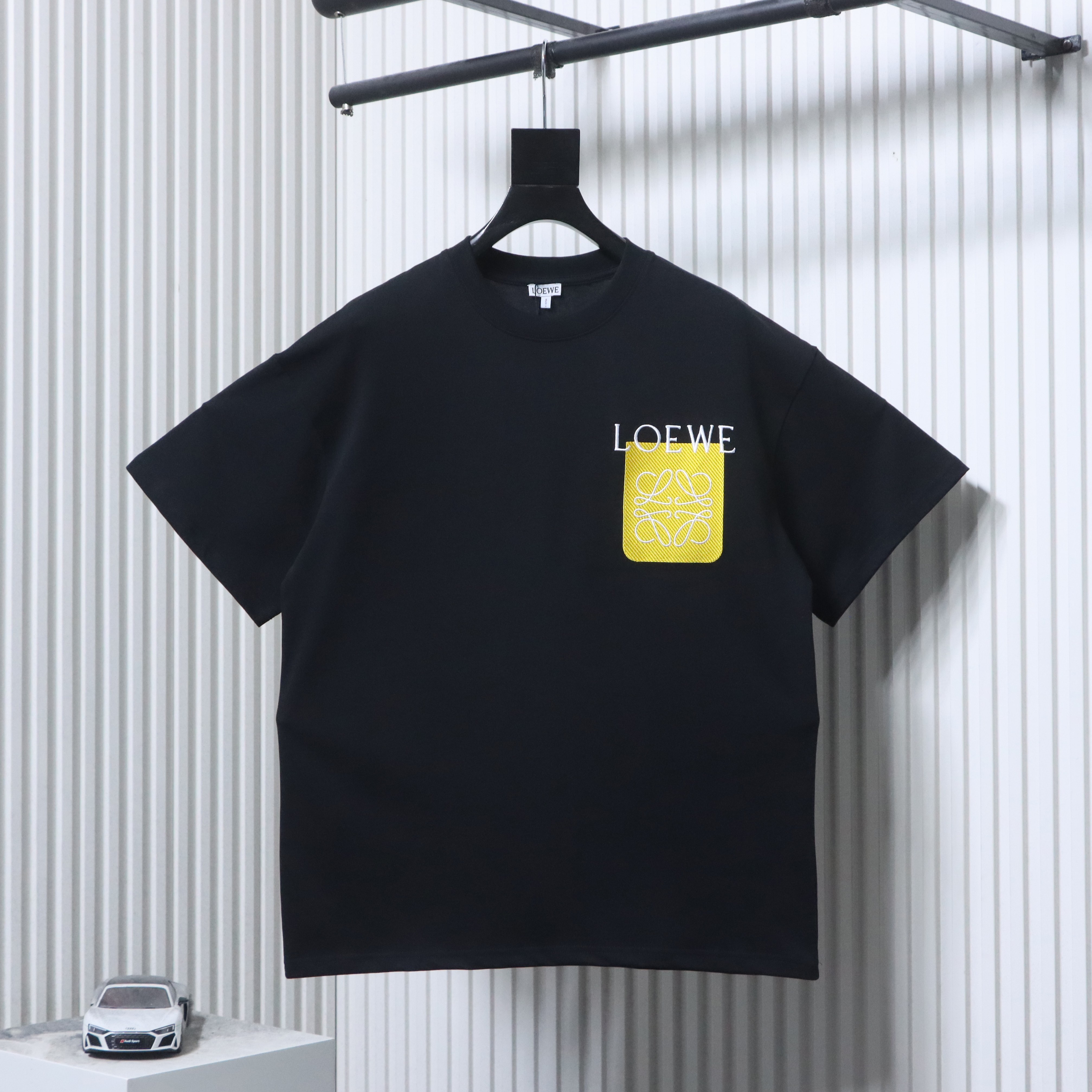 Loewe 26SS Fake Pocket Logo Tee Black Yellow Logo