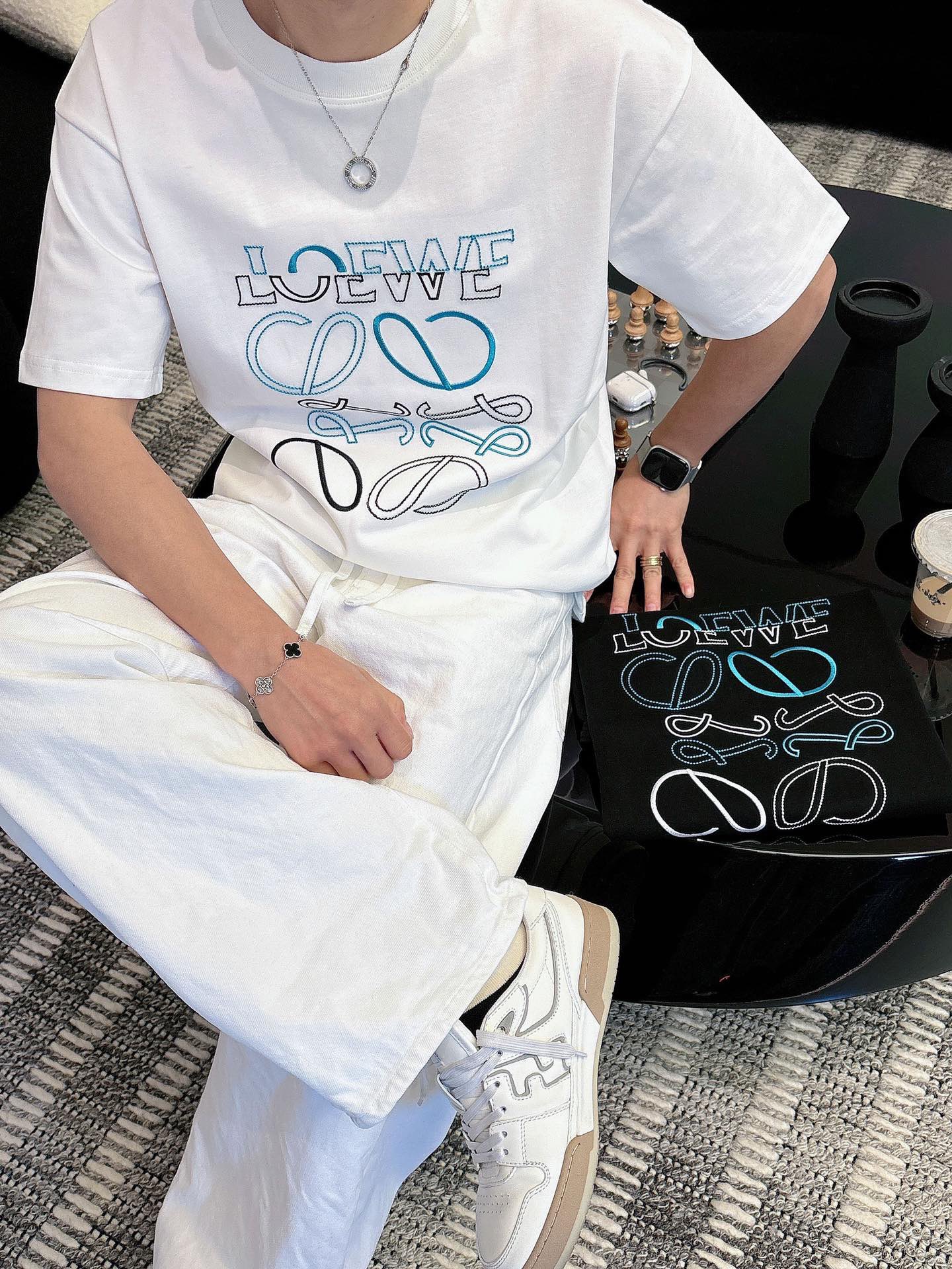 Loewe 26SS Offset Logo Embroidery Short Sleeve White Tee