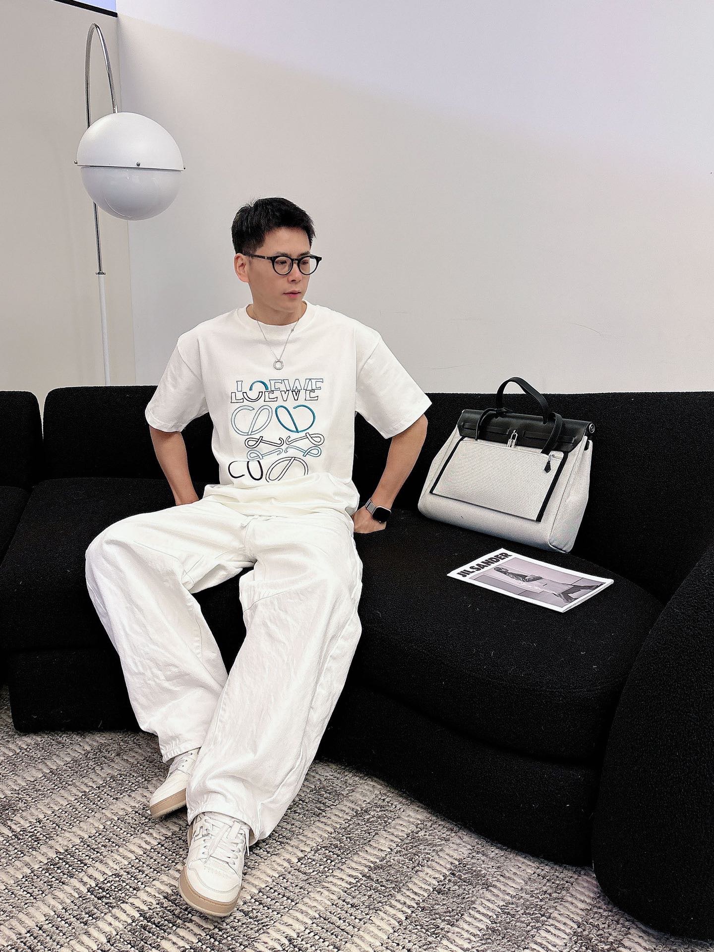 Loewe 26SS Offset Logo Embroidery Short Sleeve White Tee