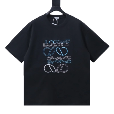 Loewe 26SS Offset Logo Black Tee Blue White Embroidery 01