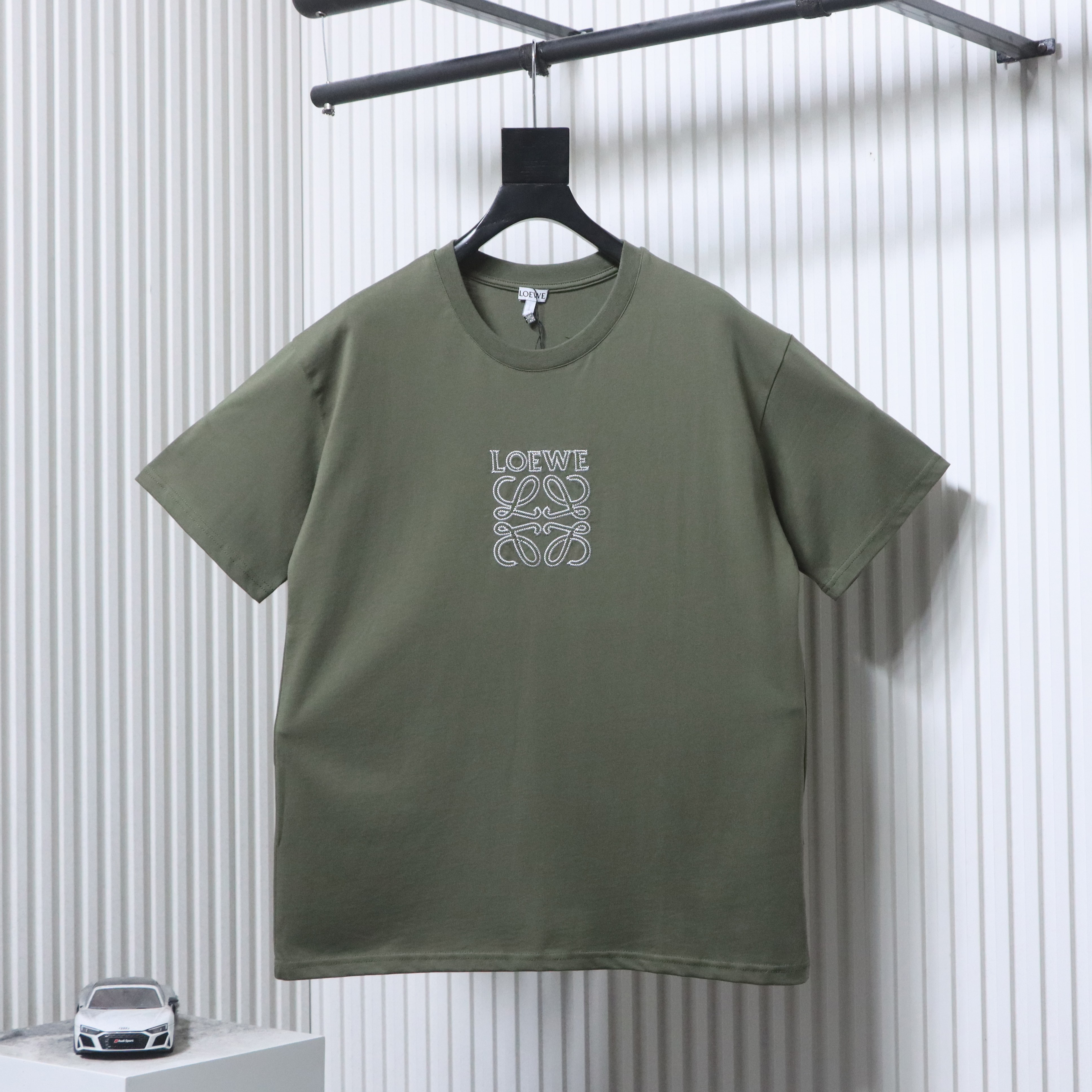 Loewe Anagram Embroidery Olive Green Tee Logo Stitch