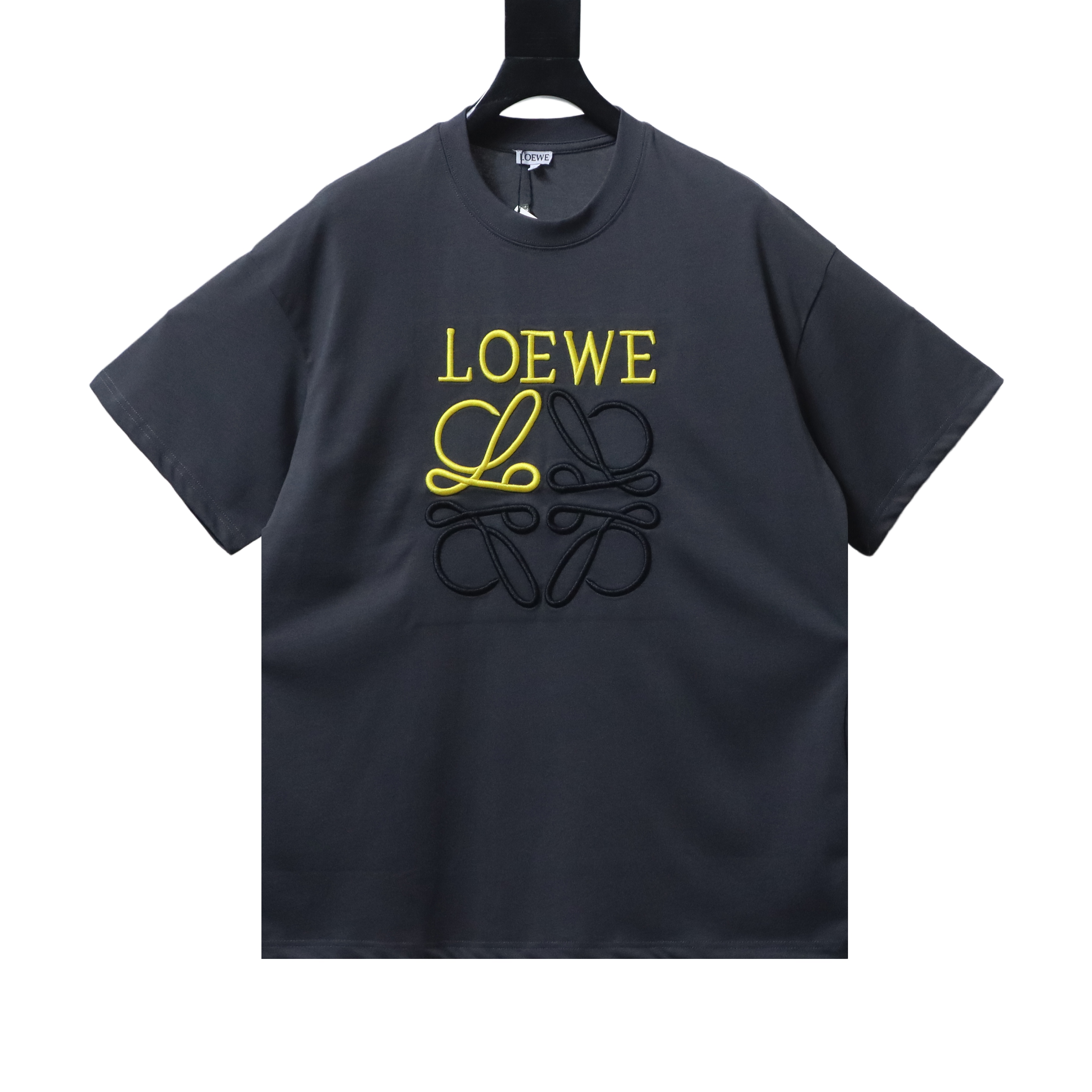 Loewe Chest Embroidery Black Tee Yellow Logo