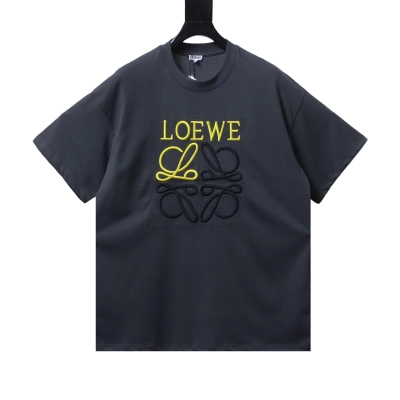 Loewe Chest Embroidery Black Tee Yellow Logo 01