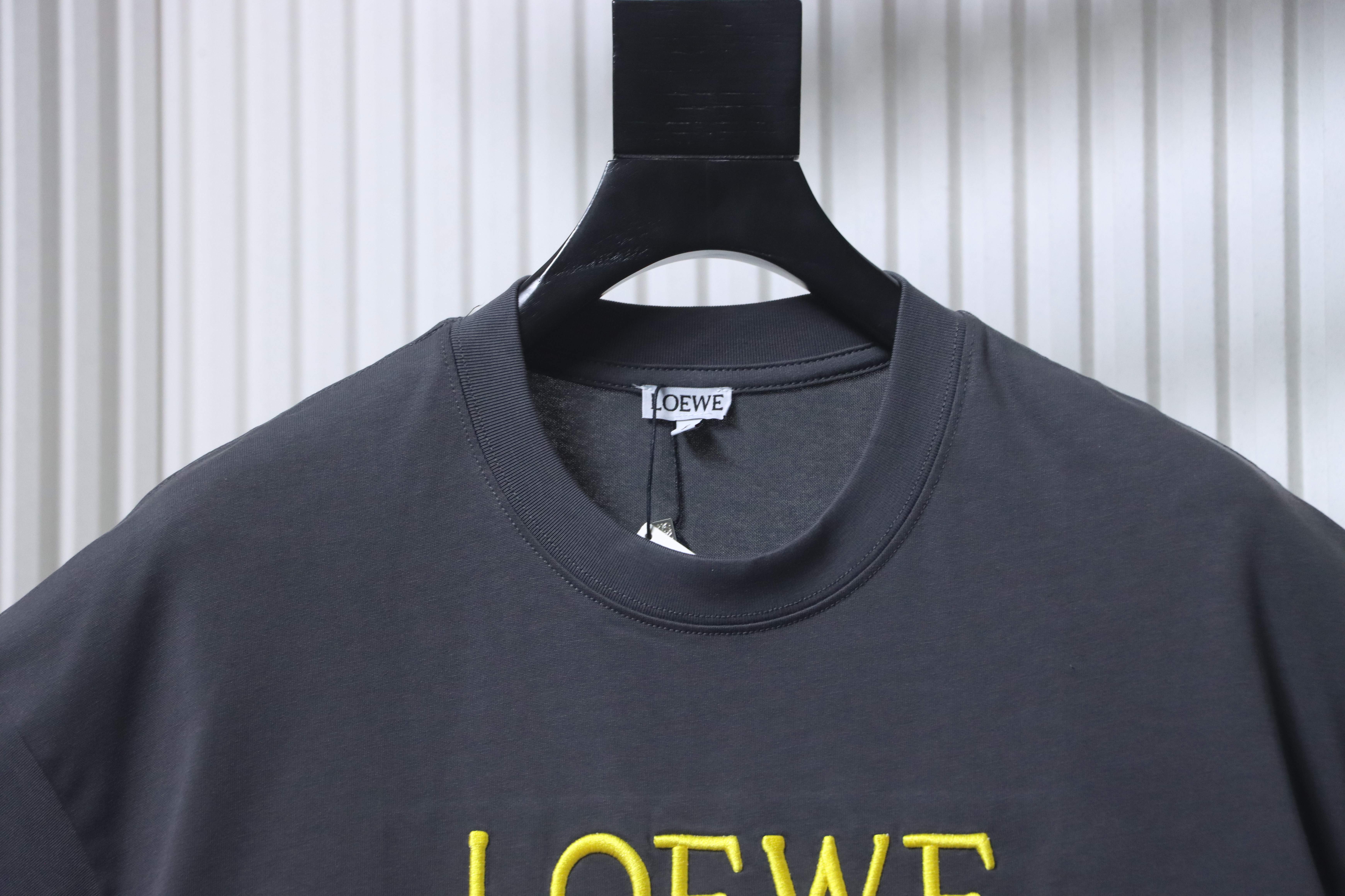 Loewe Chest Embroidery Black Tee Yellow Logo