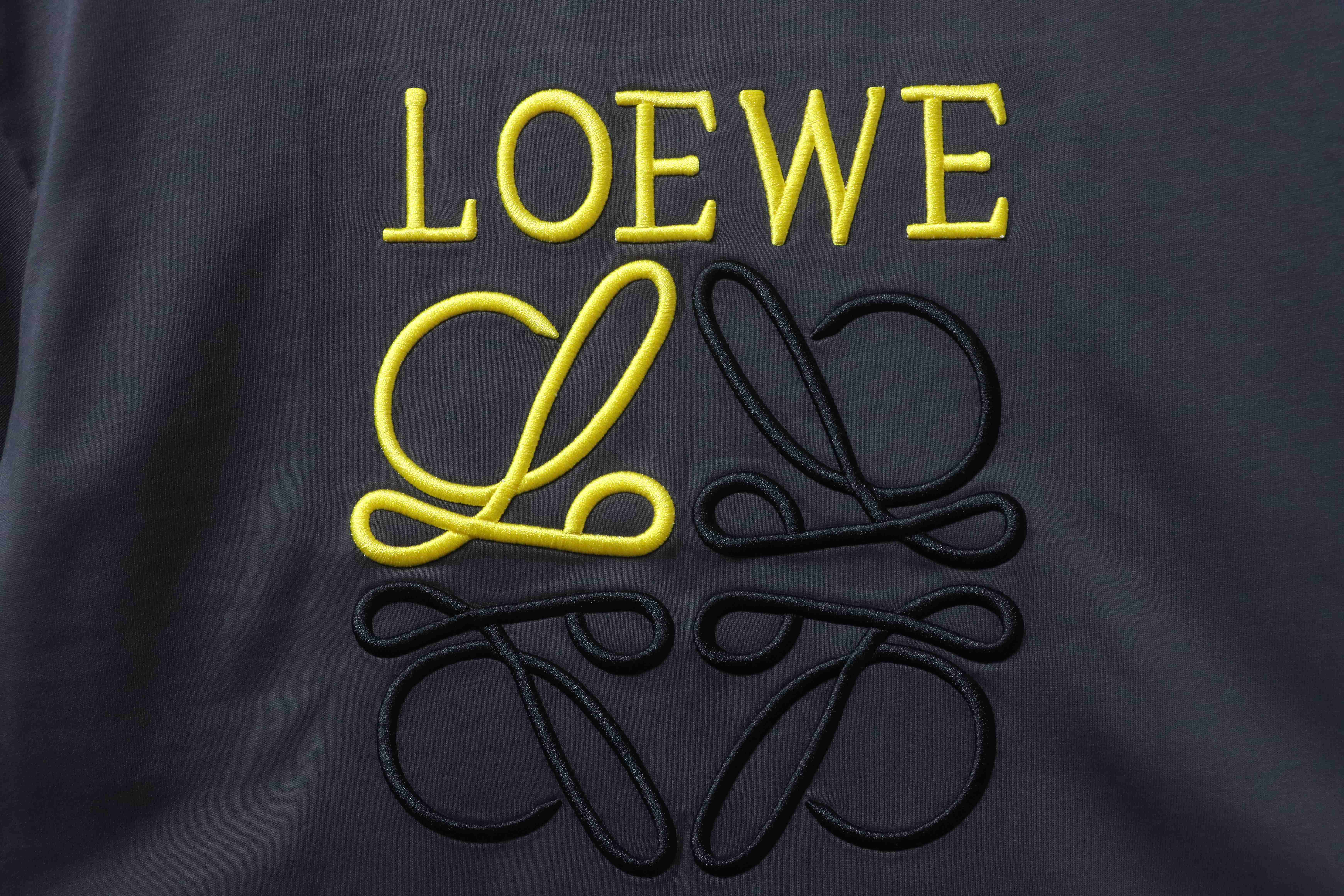 Loewe Chest Embroidery Black Tee Yellow Logo