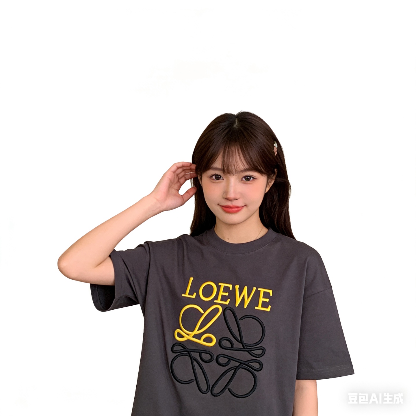 Loewe Chest Embroidery Black Tee Yellow Logo