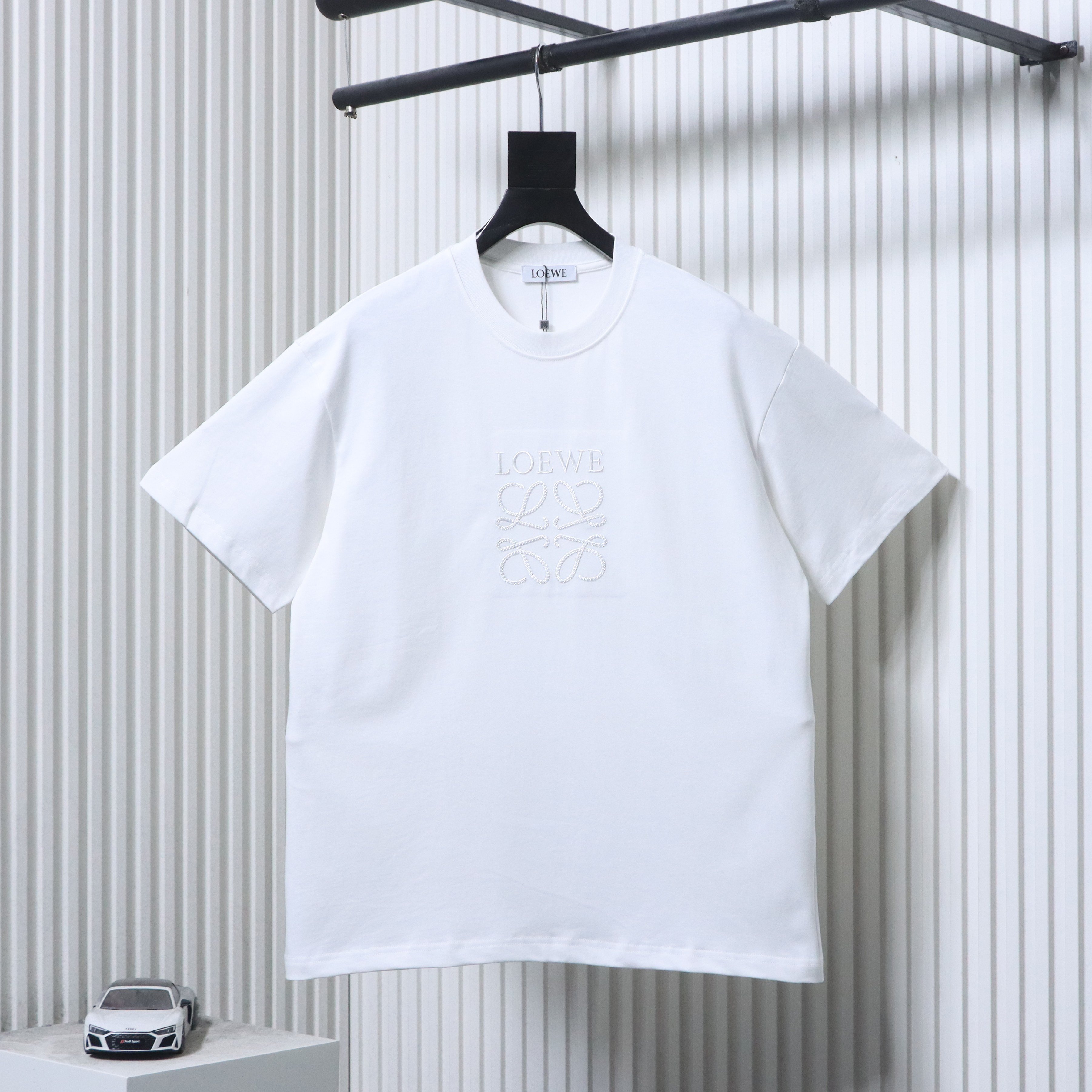 LOEWE Dark Pattern Embroidery White Tee White Logo