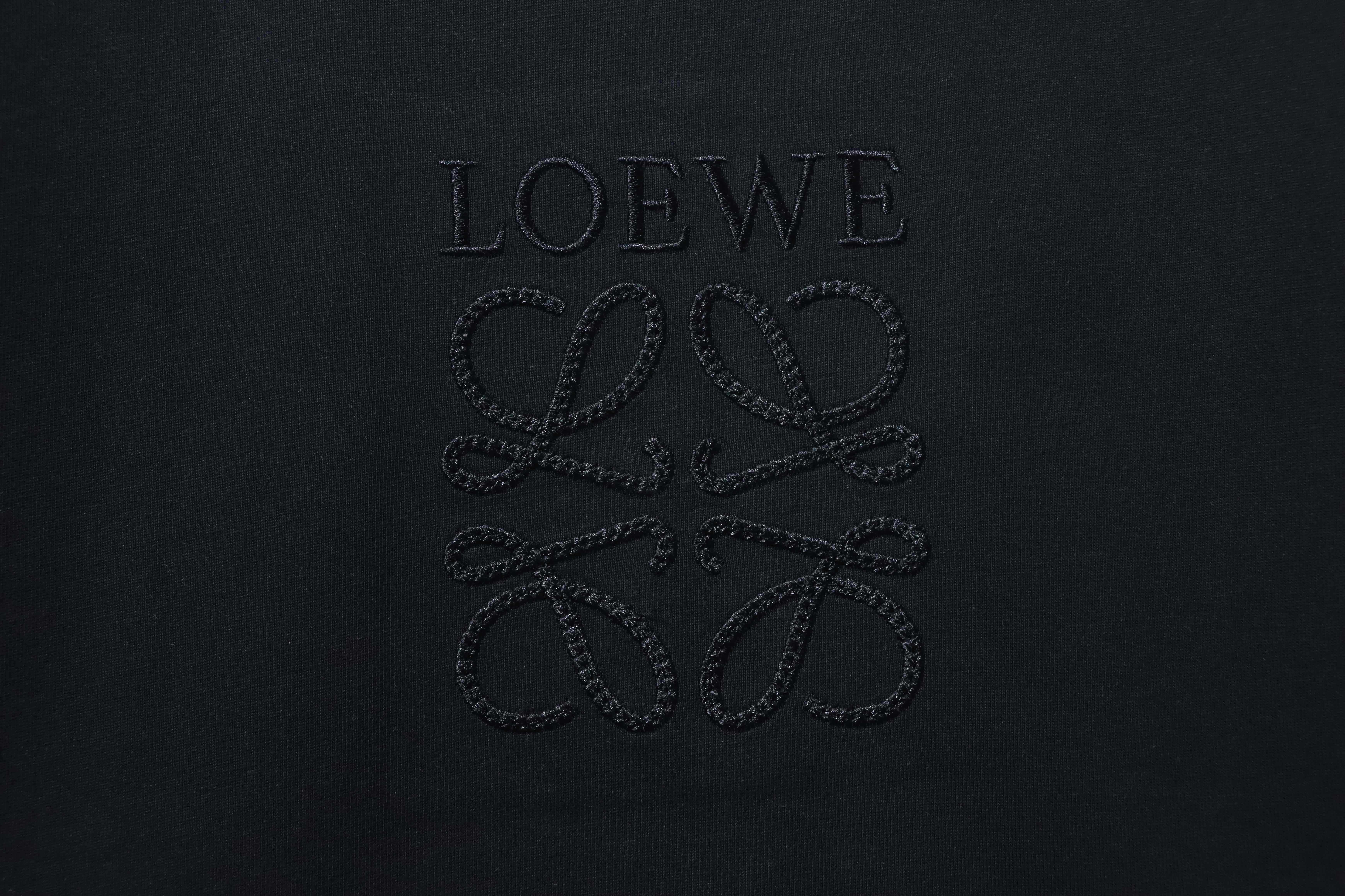LOEWE Dark Pattern Embroidery Black Tee Black Logo
